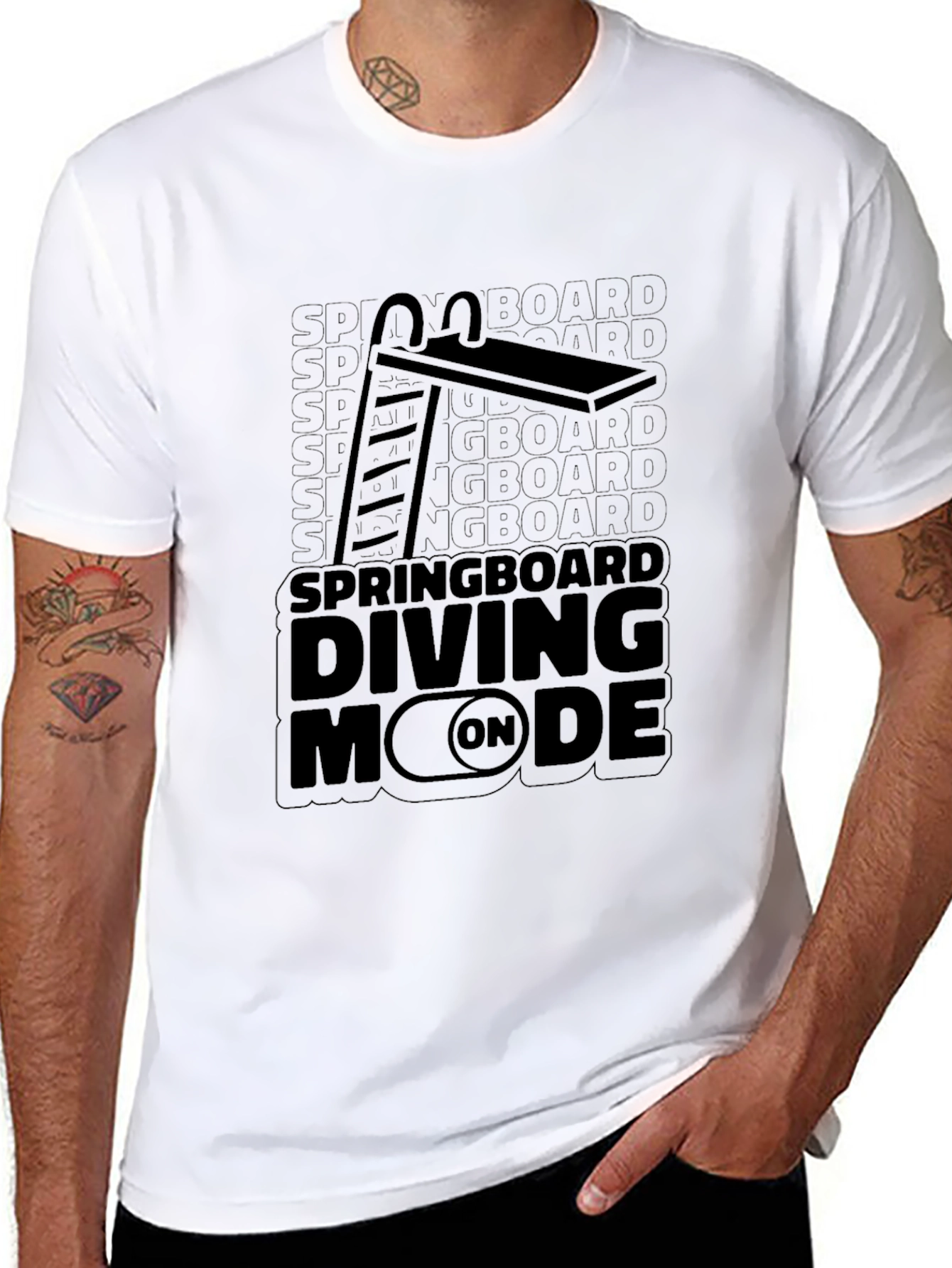 Black Springboard Diving Mode On T-Shirt view 8