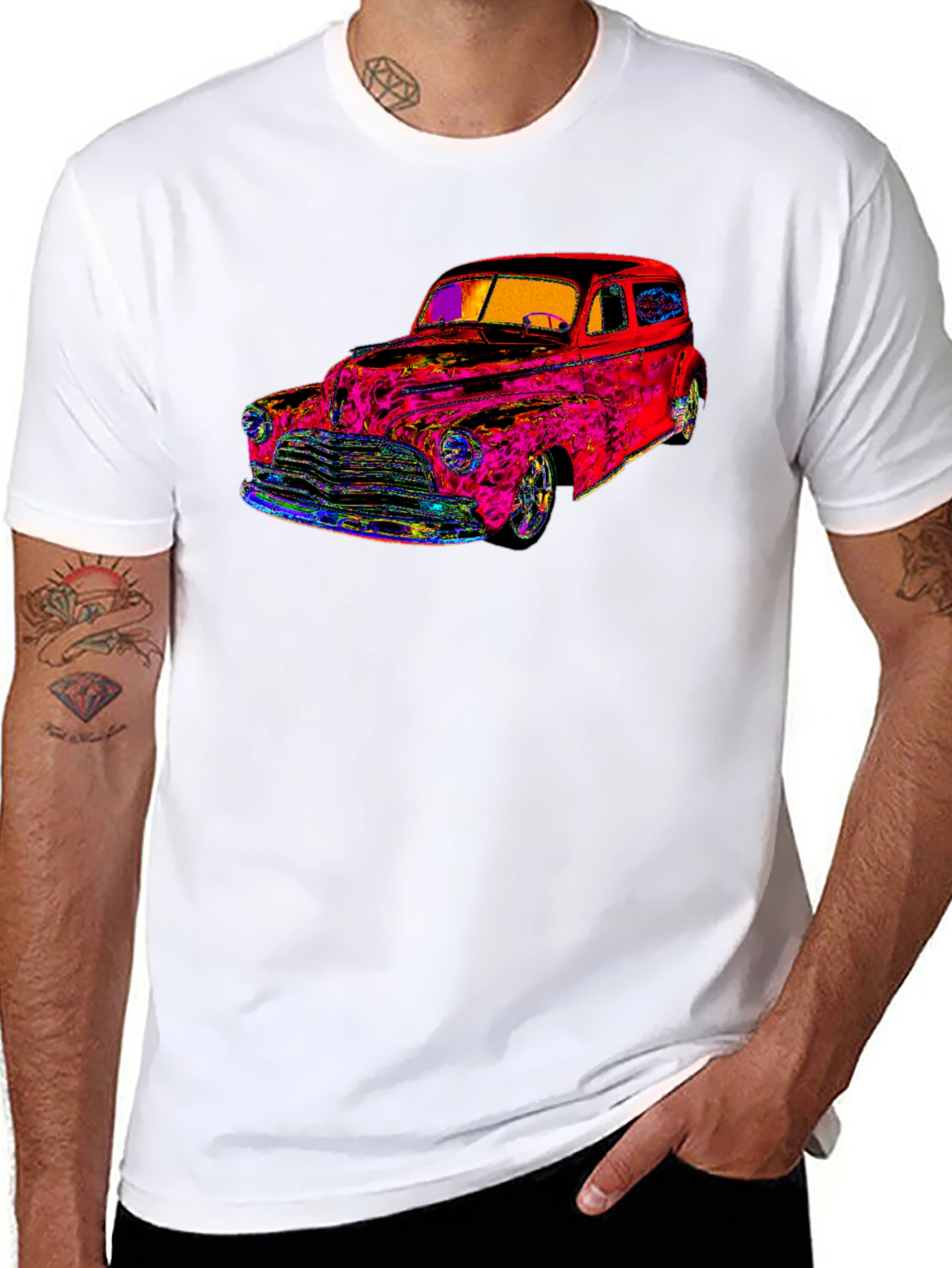 Black Vibrant Classic Car Graphic Tee - Stylish & Unique view 8
