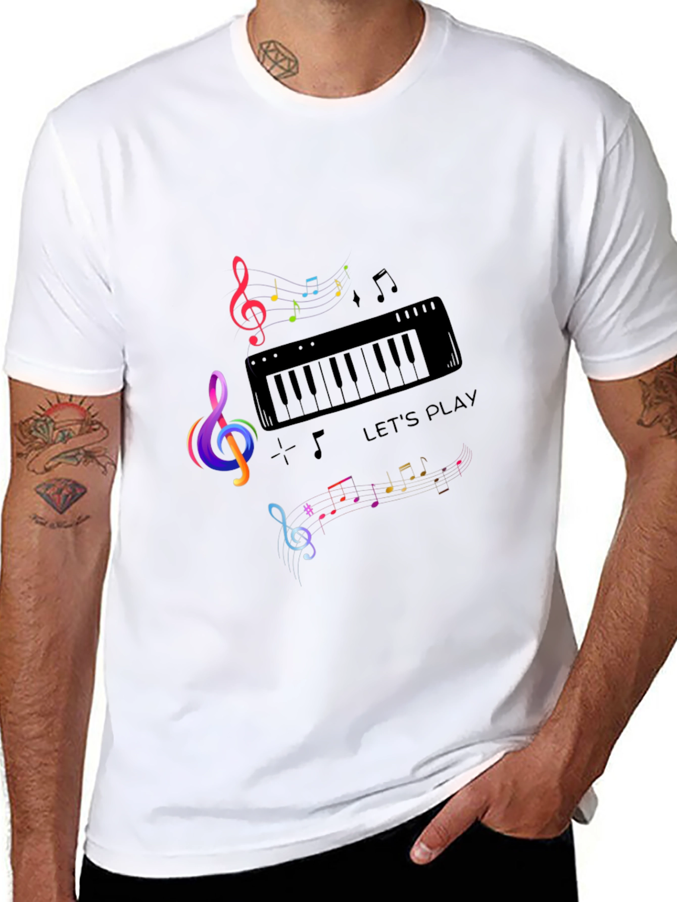 Musical Note Piano Graphic Print Black T-Shirt - 8