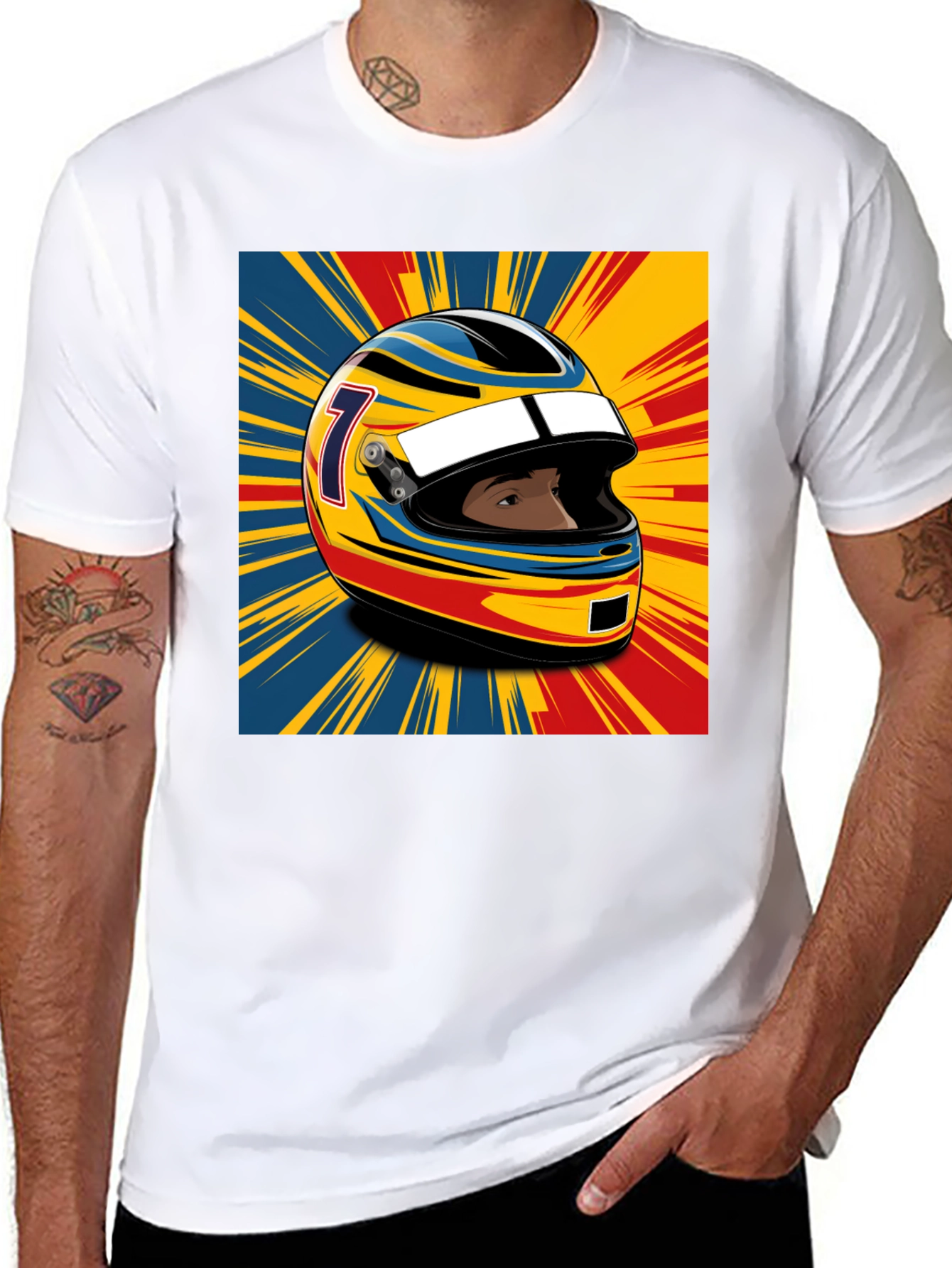 Black Racing Helmet Graphic T-Shirt - Stylish Motorsport Apparel view 8