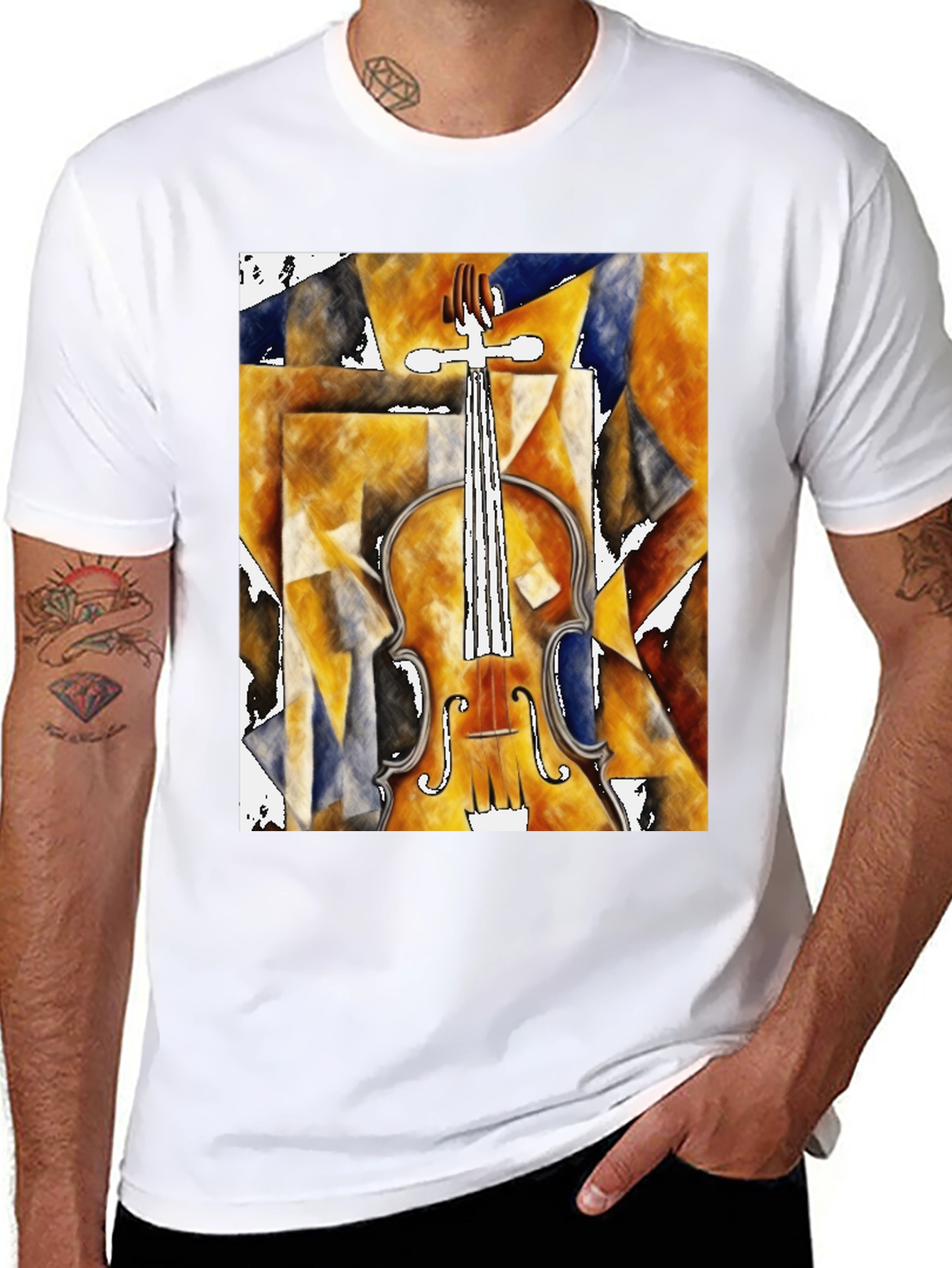 Black Abstract Violin Graphic Tee - Black Unisex Shirt view 8