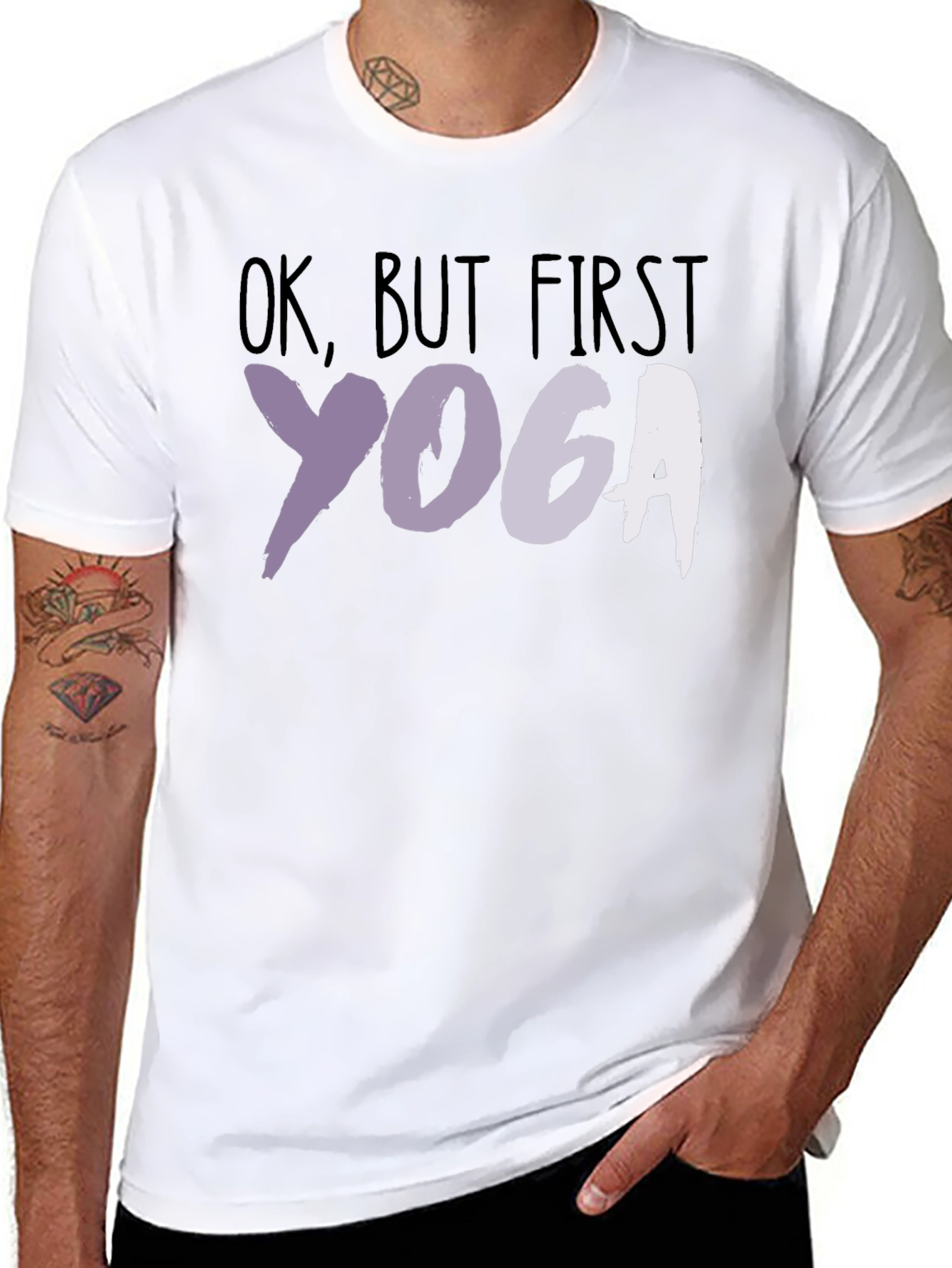 Black Yoga T-Shirt: Ok, But First Yoga - Relaxed Fit view 8