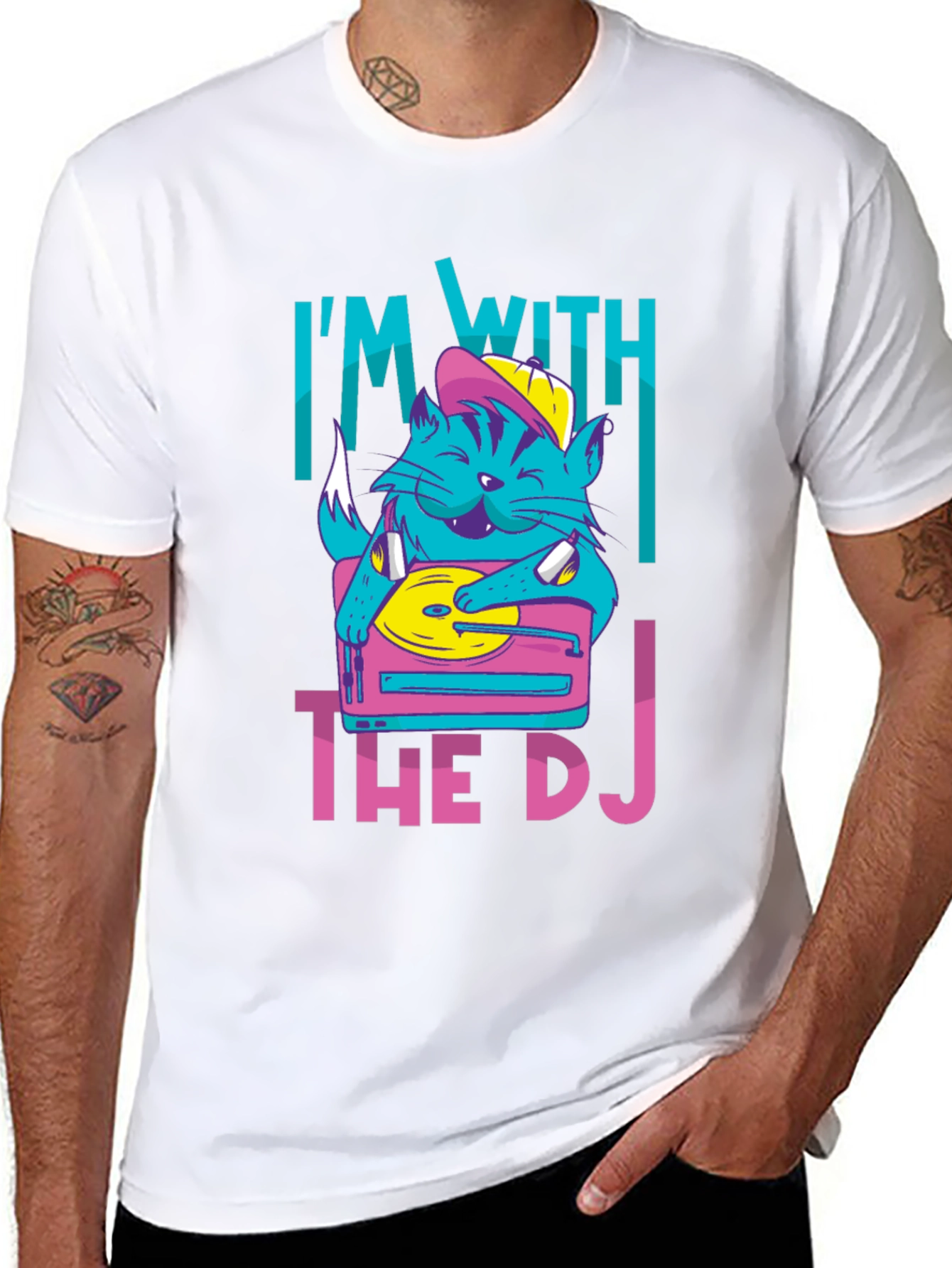 Black I'm With The DJ Cat Graphic T-Shirt view 8