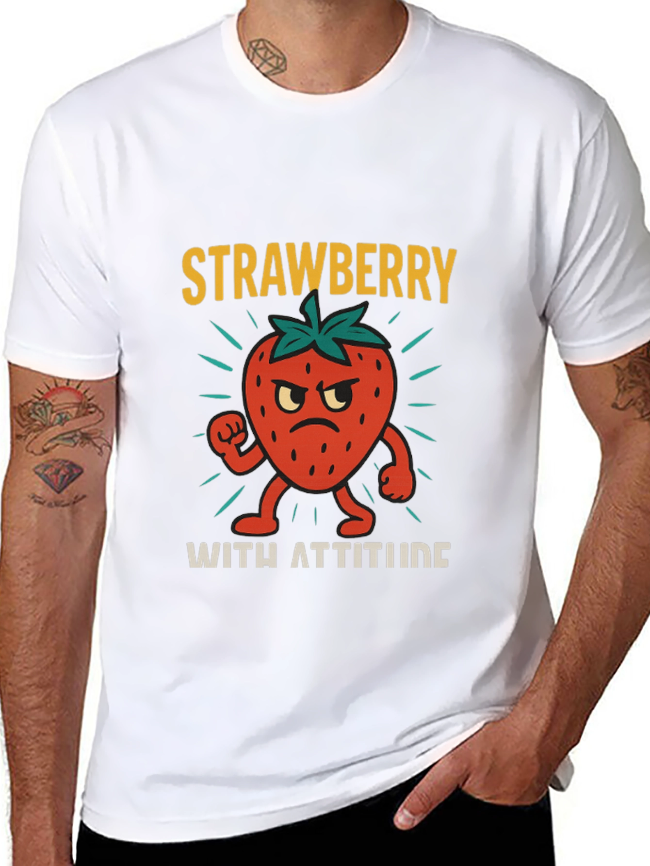 Black Strawberry With Attitude Graphic T-Shirt view 8