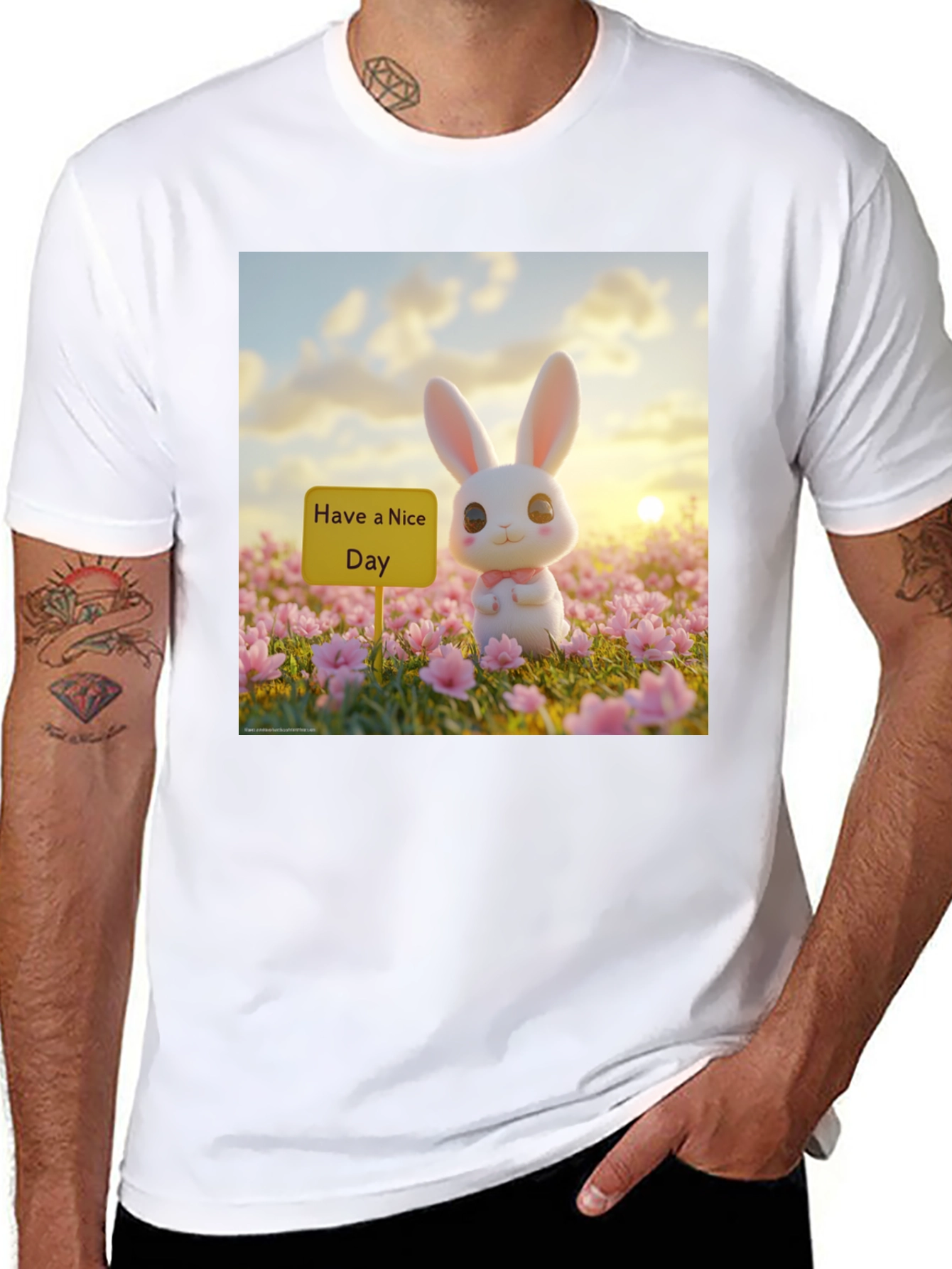 Black Cute Bunny 'Have a Nice Day' Graphic Tee view 8