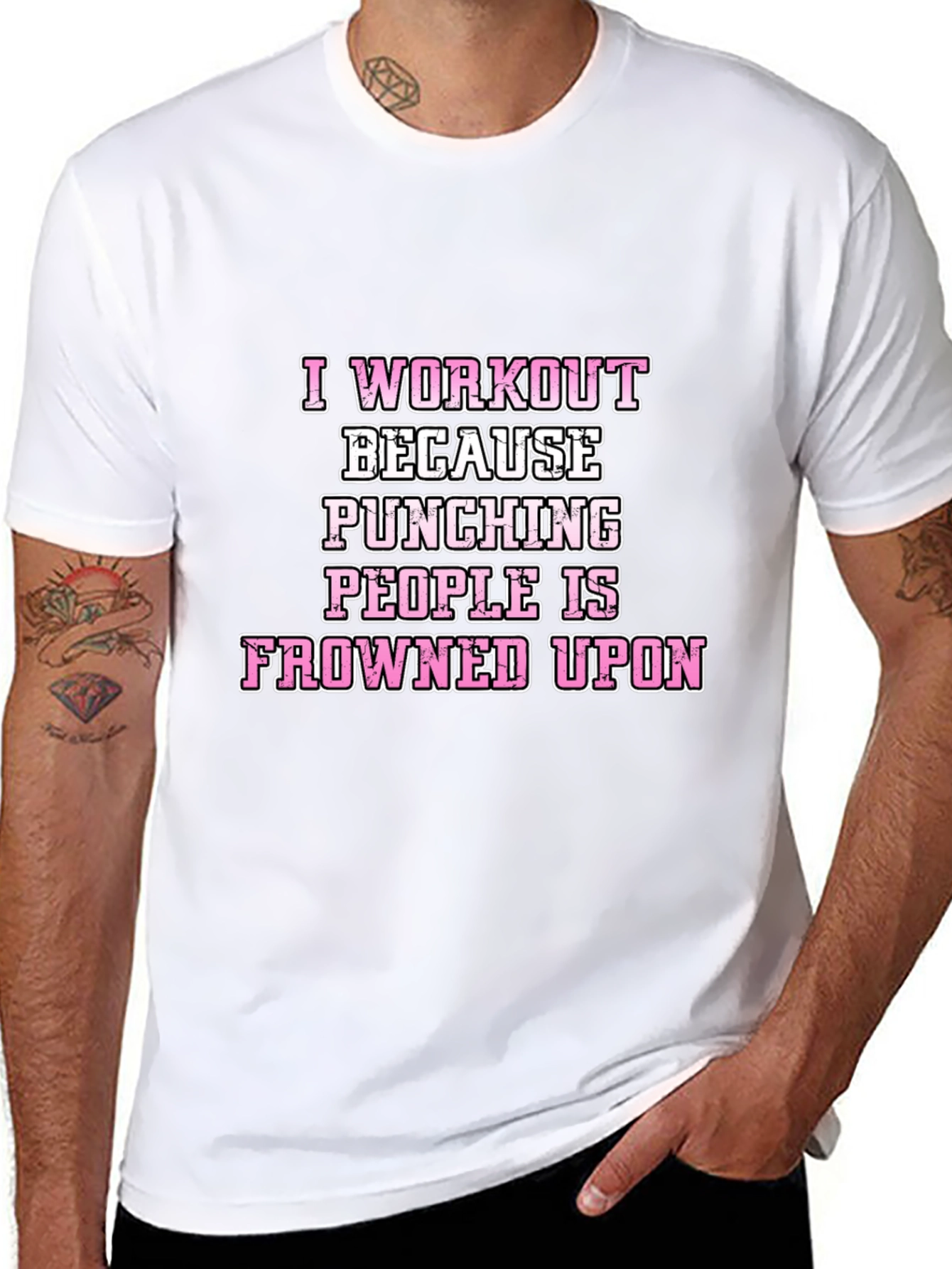 Black Workout Humor T-Shirt: Punching People Frowned Upon view 8