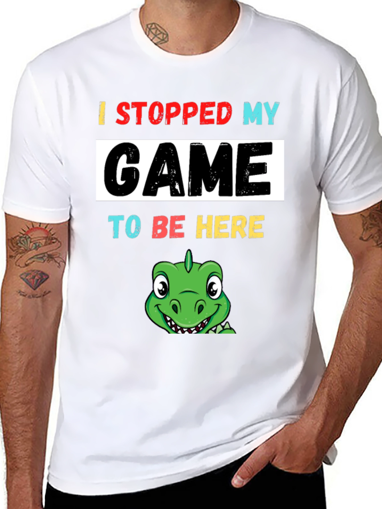 Black Gamer Dino T-Shirt: Stopped My Game To Be Here view 8