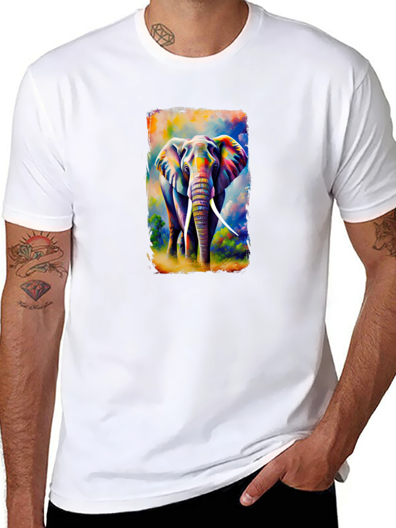 Black Colorful Elephant Graphic T-Shirt view 8