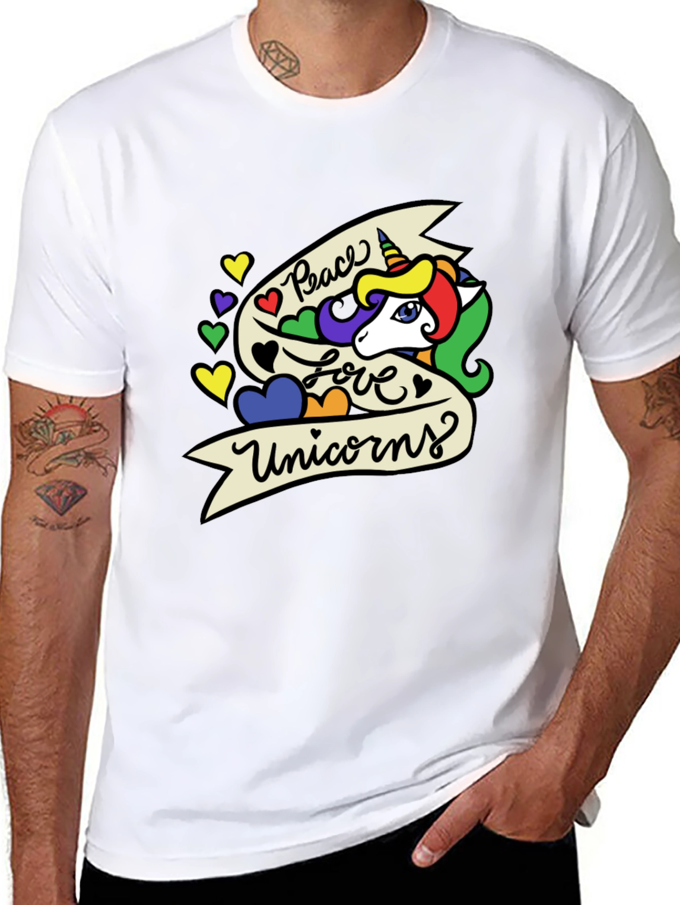 Peace Love Unicorns Graphic T-Shirt - Black - 8