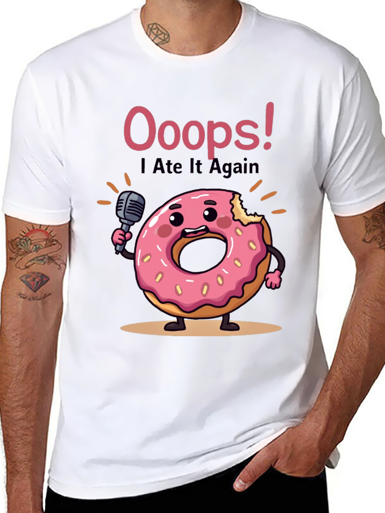 Black Funny Donut Graphic T-Shirt - Ooops! I Ate It Again view 8