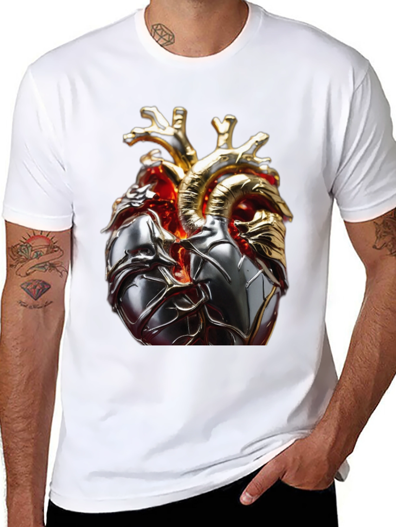 Black Metallic Heart Graphic T-Shirt view 8