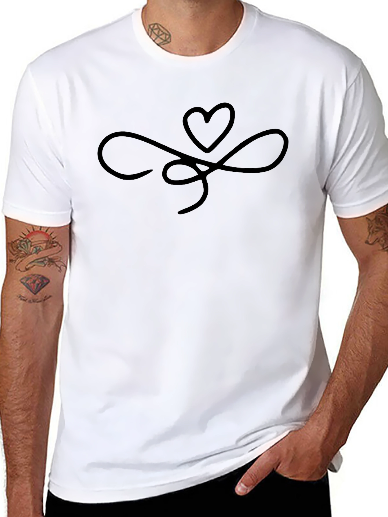 Black Heart Infinity Symbol Graphic Tee - Black Cotton Casual Shirt view 8