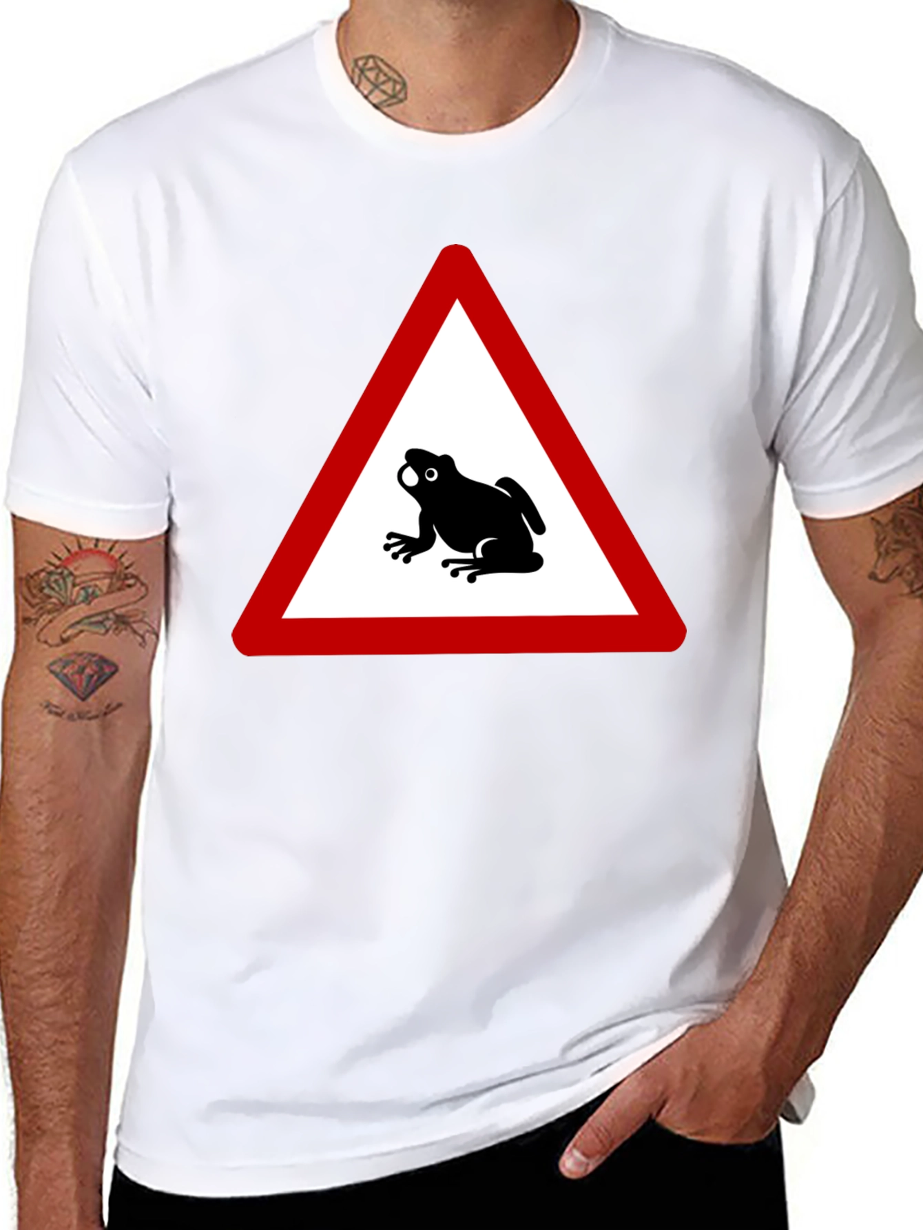 Black Frog Warning Sign Black T-Shirt view 8