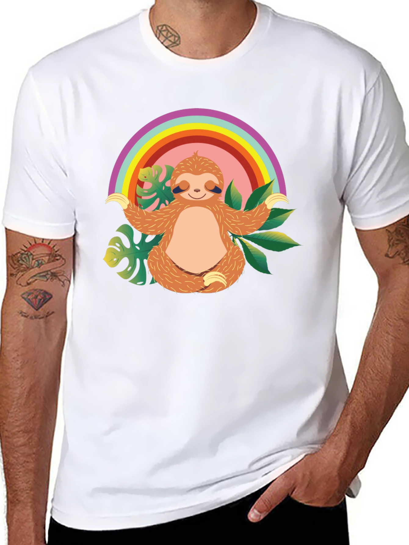Black Zen Sloth Rainbow T-Shirt - Relaxed & Comfy view 8