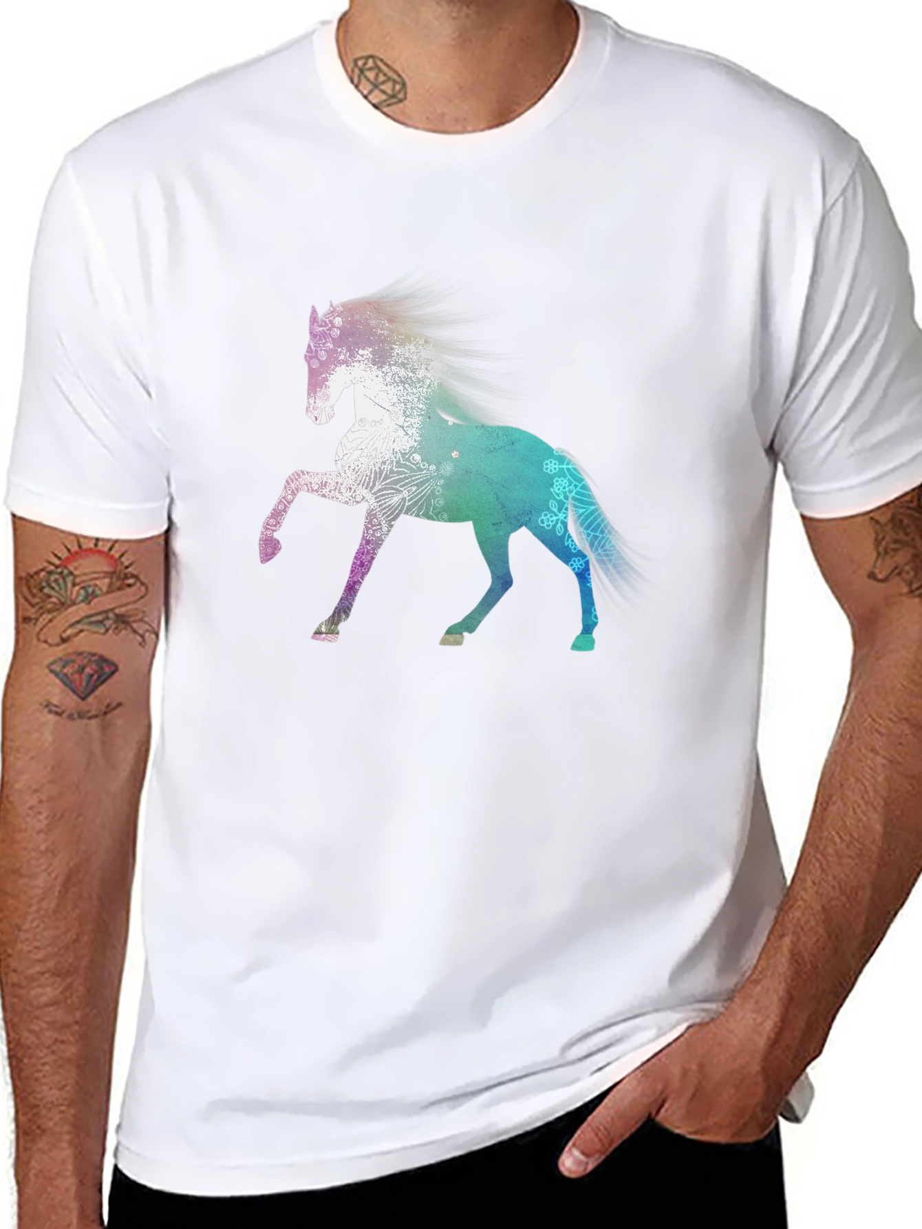 Black Horse Graphic Tee - Stylish Black Cotton Blend Shirt view 8