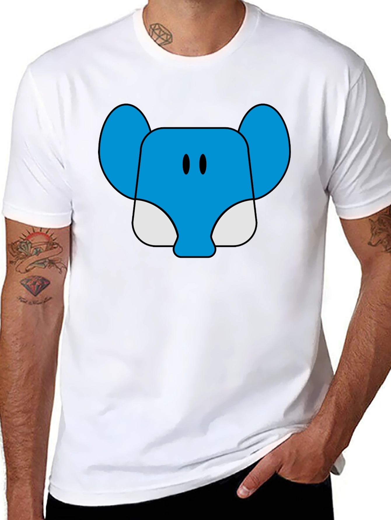 Black Blue Elephant Cartoon Graphic T-Shirt view 8