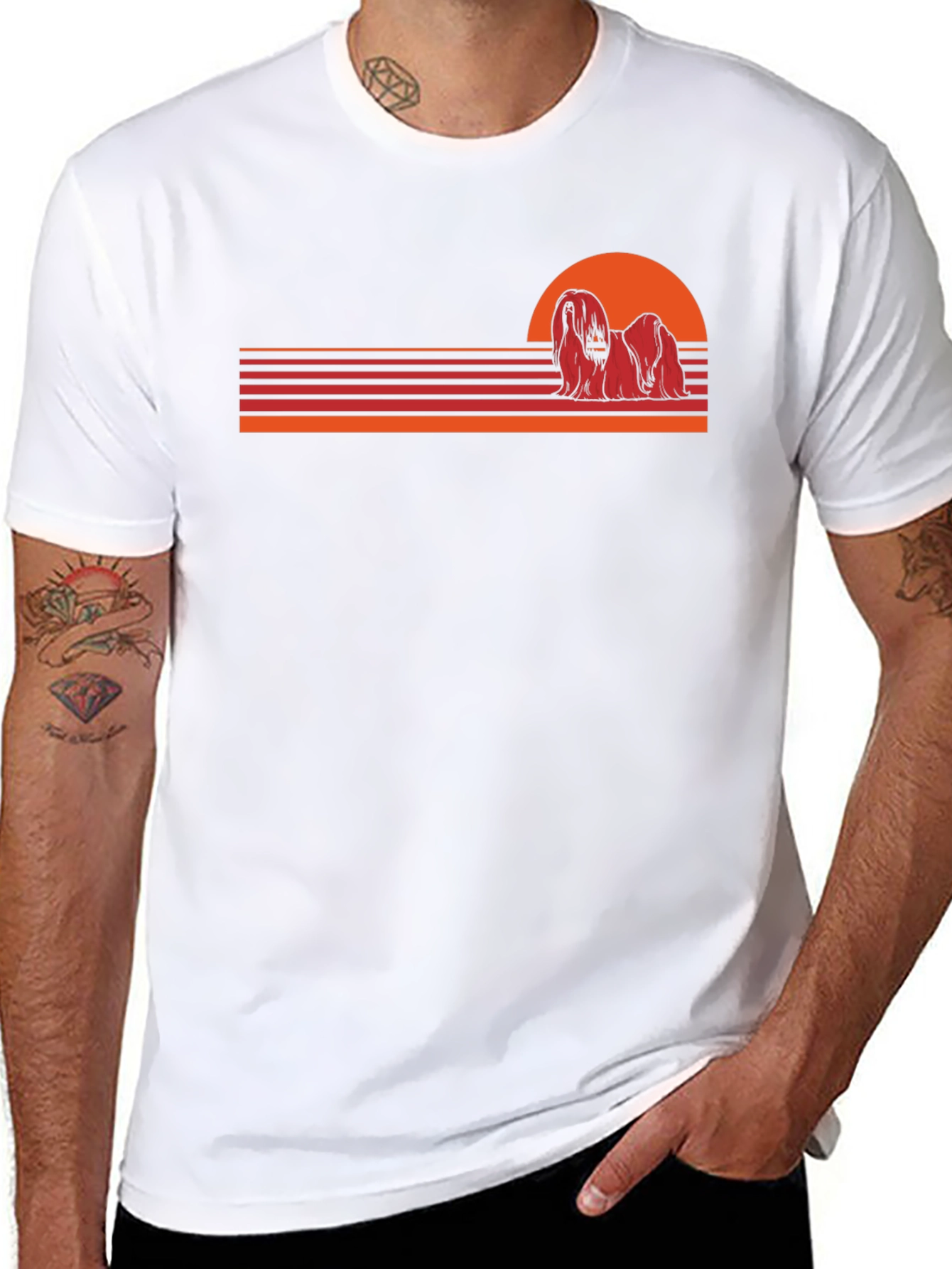 Black Retro Dog Sunset T-Shirt view 8