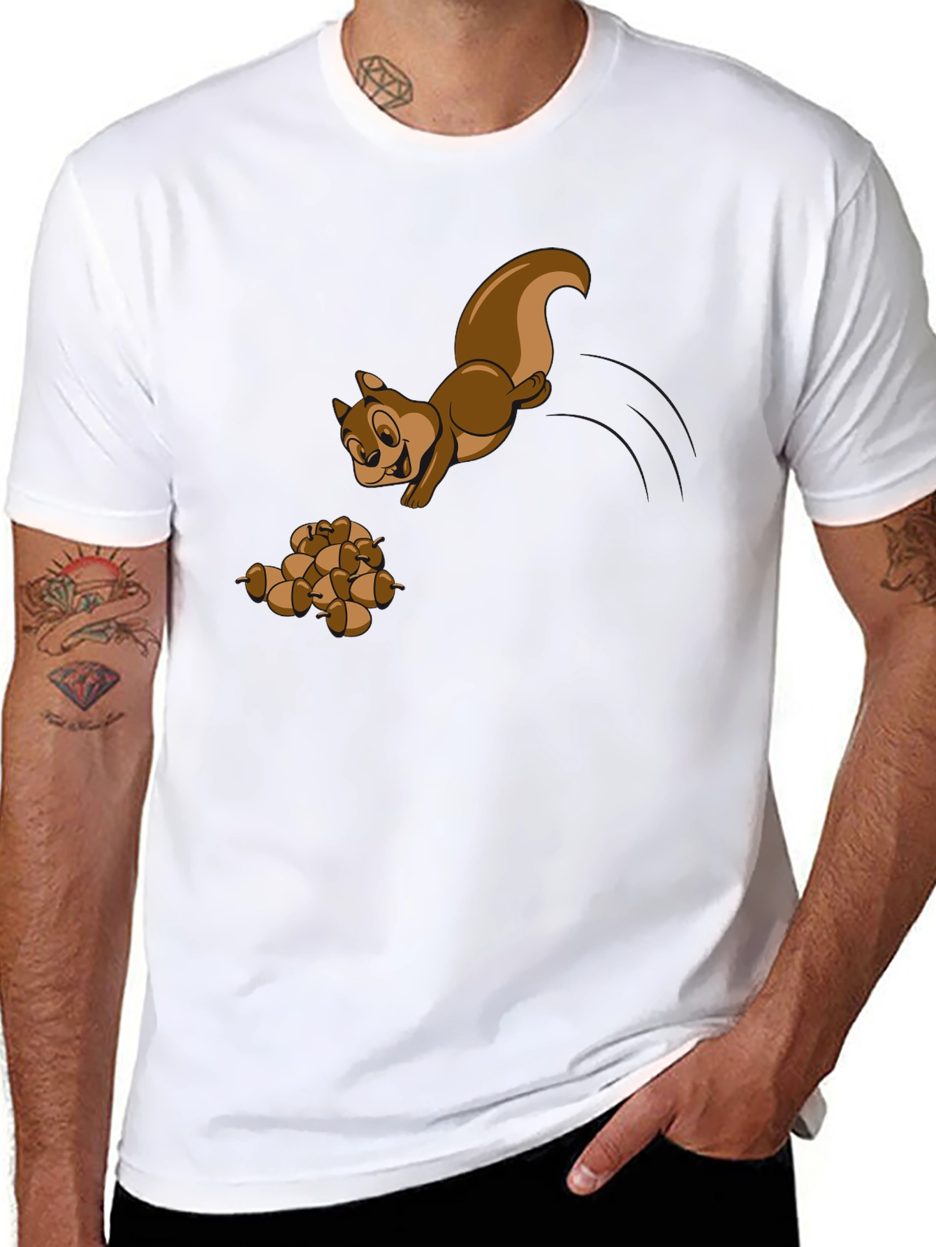 Black Squirrel and Acorns Graphic Tee - Black view 8
