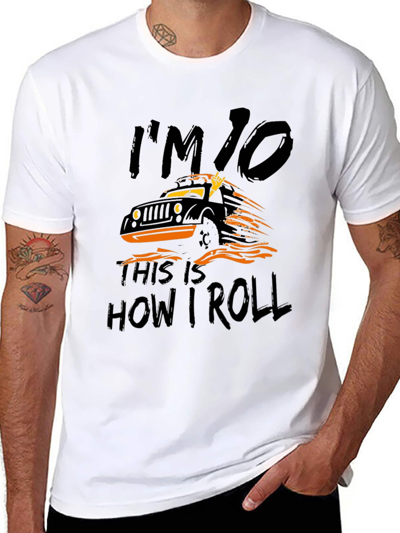 Black I'm 10, This is How I Roll Jeep T-Shirt view 8