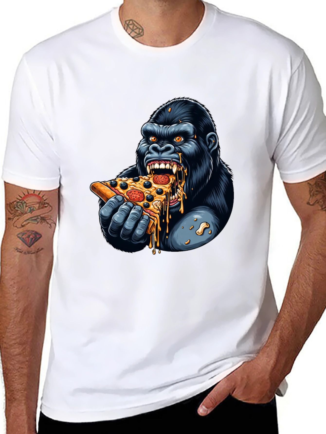 Black Gorilla Eating Pizza Graphic T-Shirt view 8