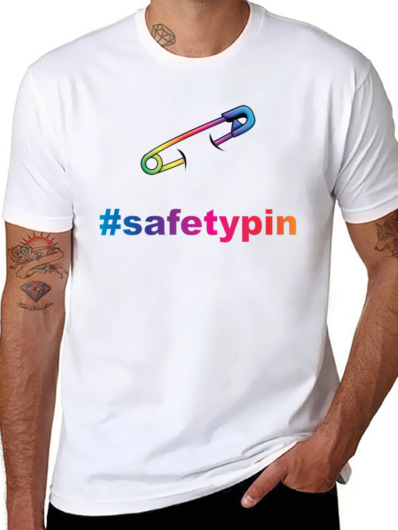 Black Safety Pin Pride T-Shirt - Rainbow Graphic Tee view 8