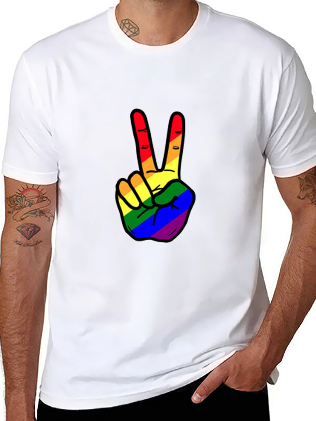 Black Rainbow Peace Sign Graphic Tee view 8