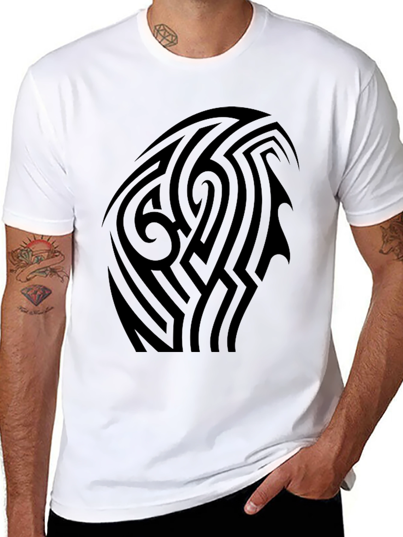 Black Tribal Tattoo Graphic Black T-Shirt view 8