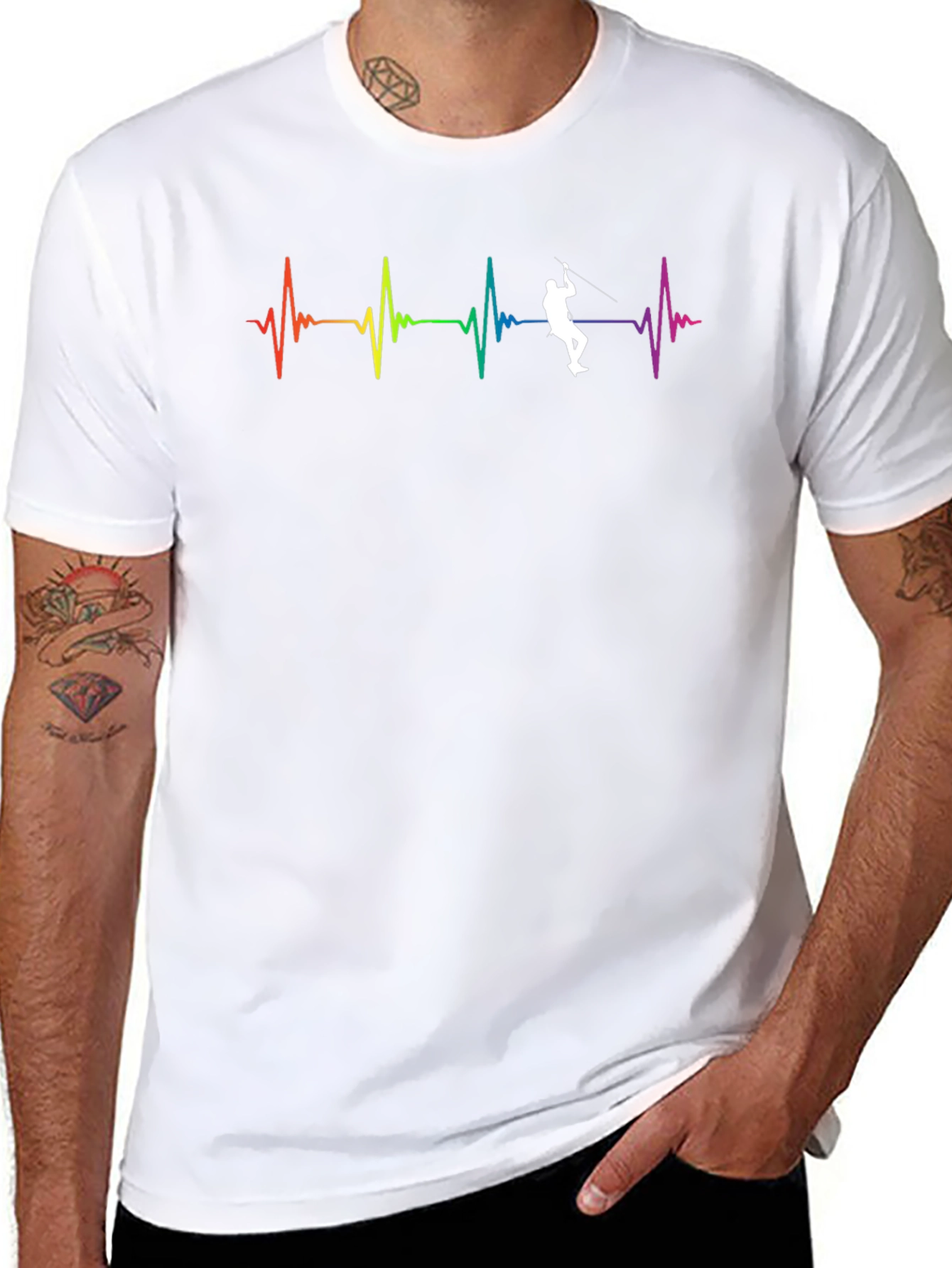 Black Rainbow Heartbeat Rock Climbing T-Shirt view 8