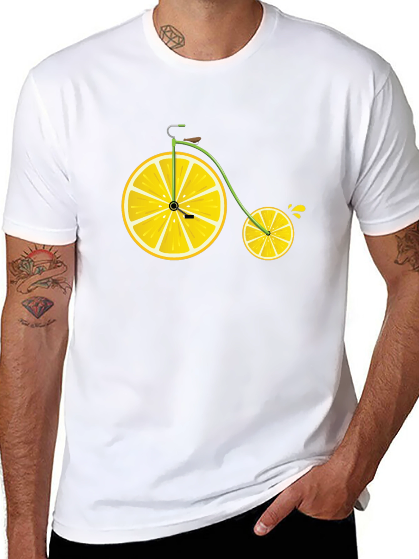 Lemon Bicycle Graphic Tee - Novelty Fruit Bike T-Shirt - 8