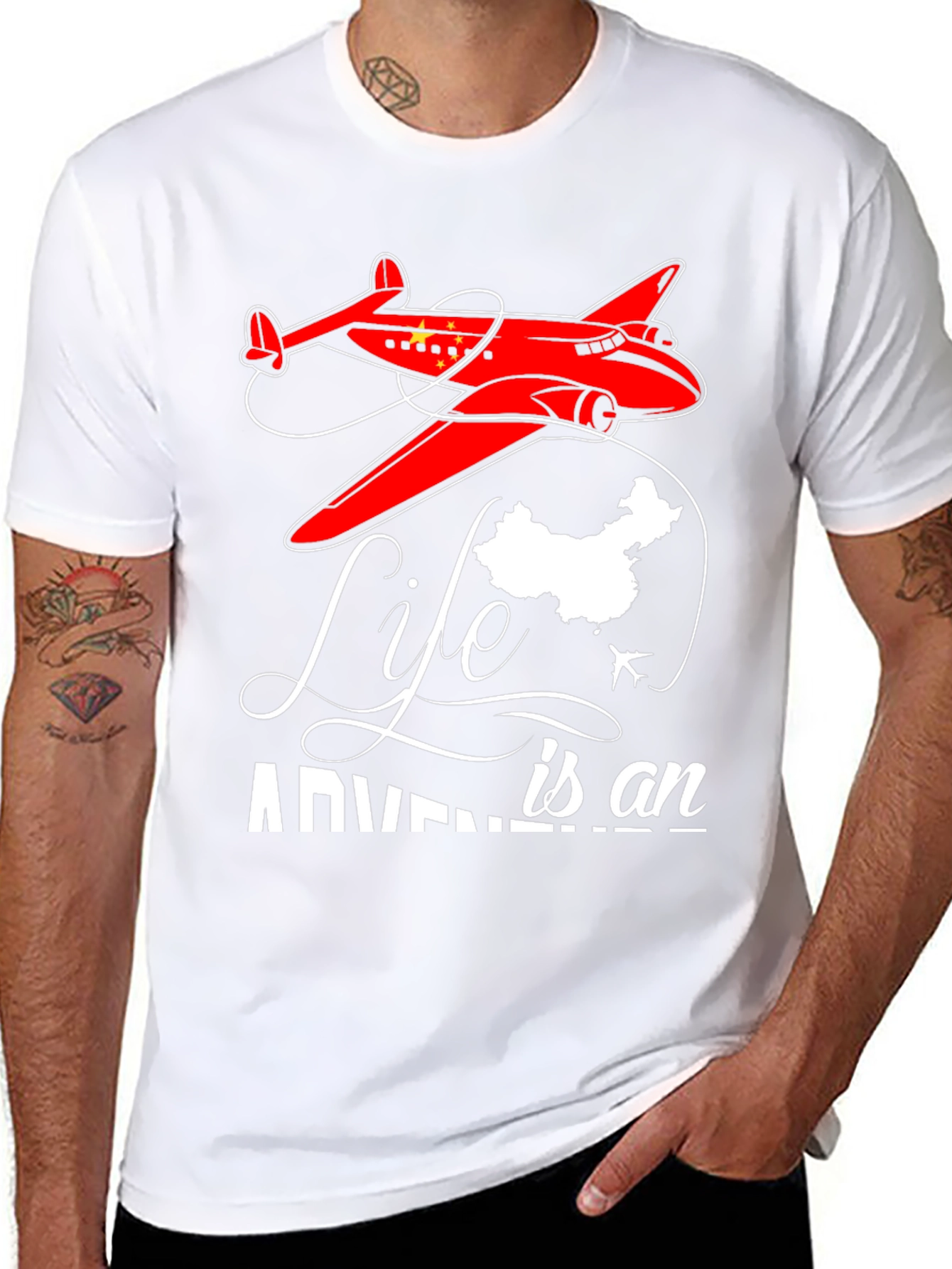 Black Adventure Life China Airplane Graphic T-Shirt view 8