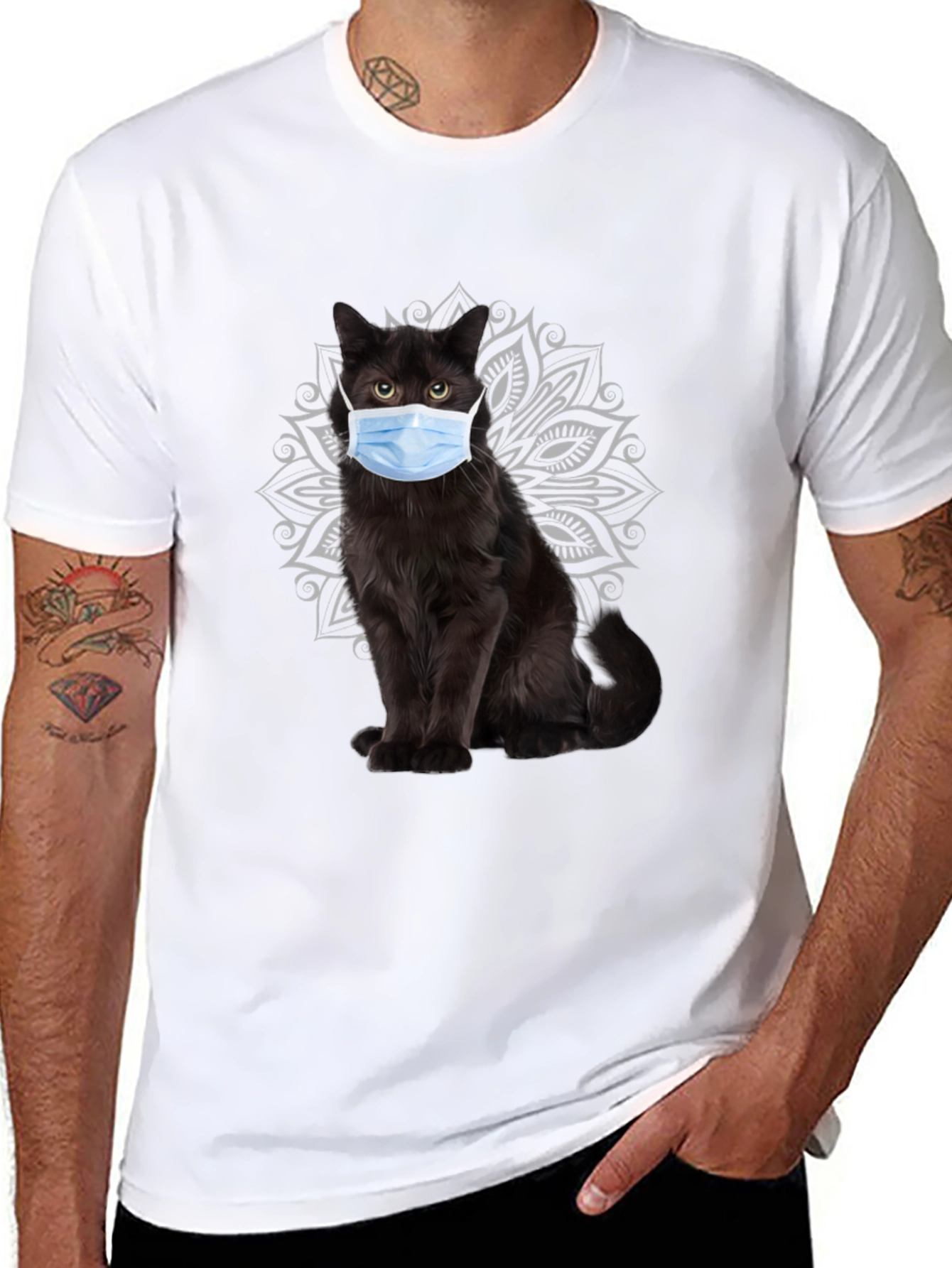 Black Masked Cat Graphic Tee - Unique Novelty T-Shirt view 8