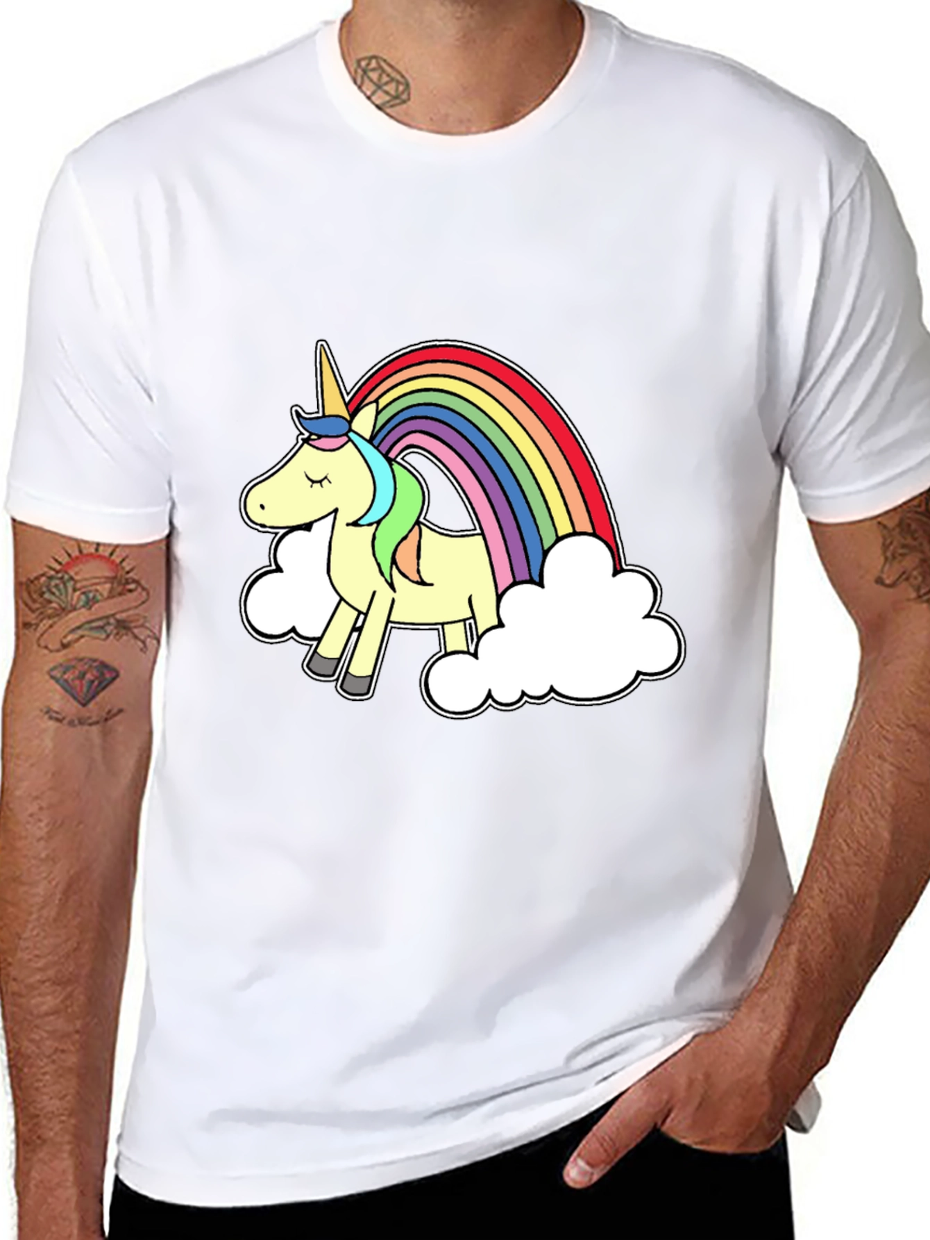 Black Unicorn Rainbow Graphic Tee - Black Cotton T-Shirt view 8