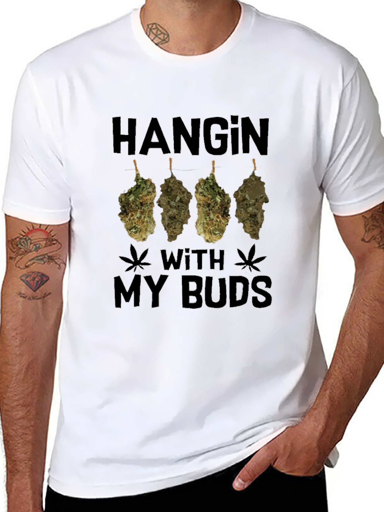 Black Hanging With My Buds Graphic Tee - Marijuana Theme view 8