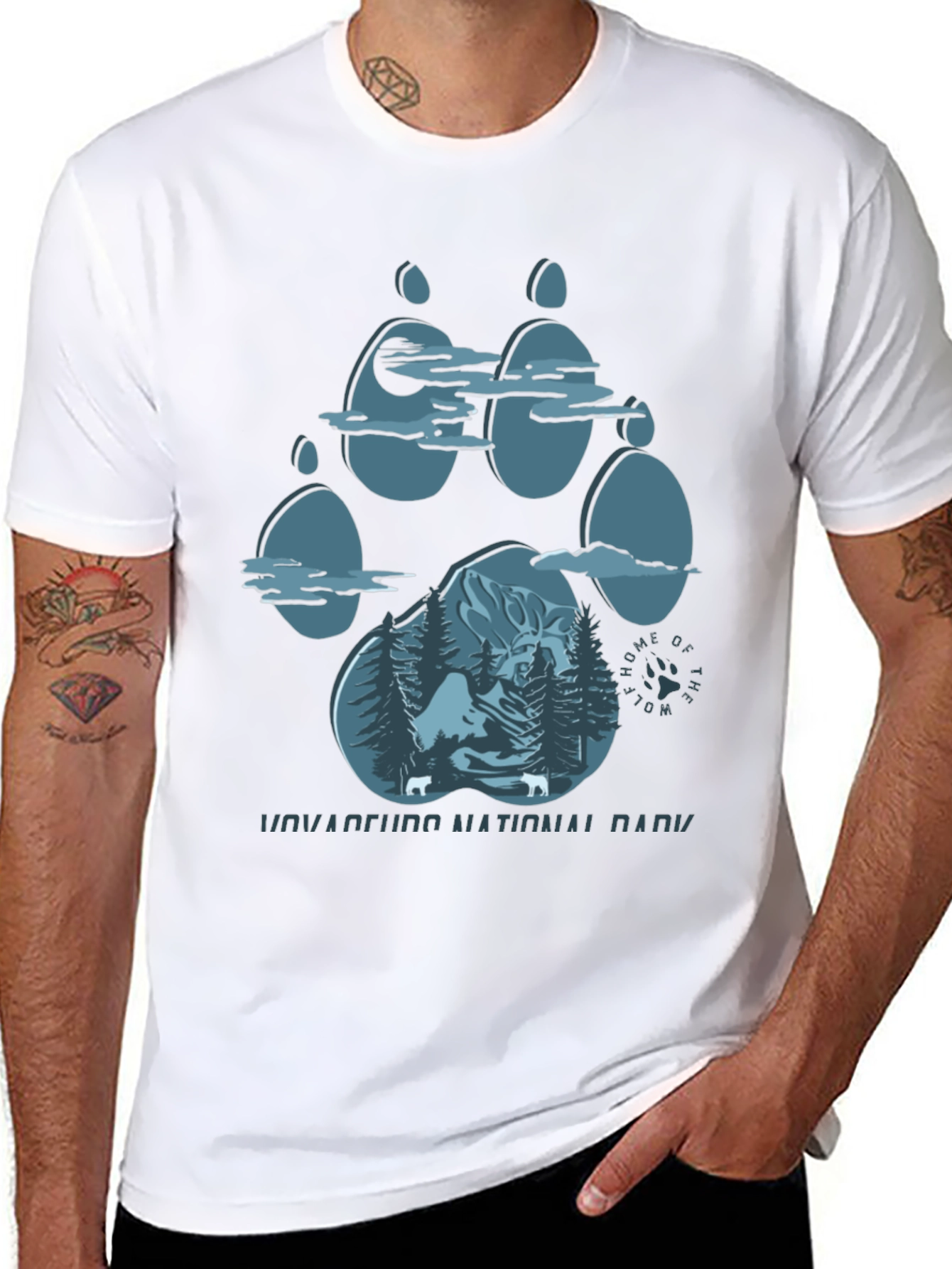 Black Wolf Paw Print National Park T-Shirt view 8