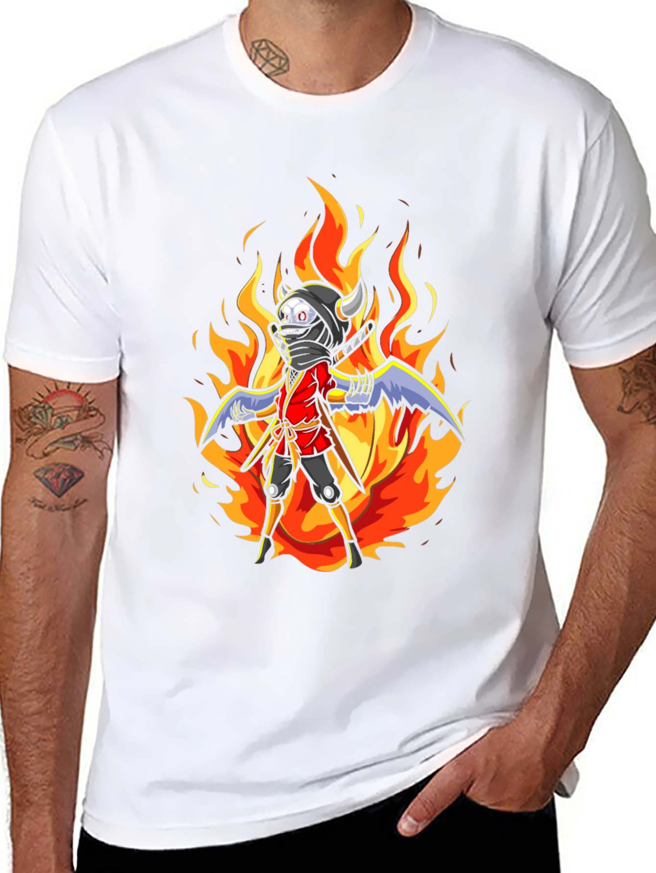 Black Fiery Ninja Graphic Tee - Black Cotton T-Shirt view 8