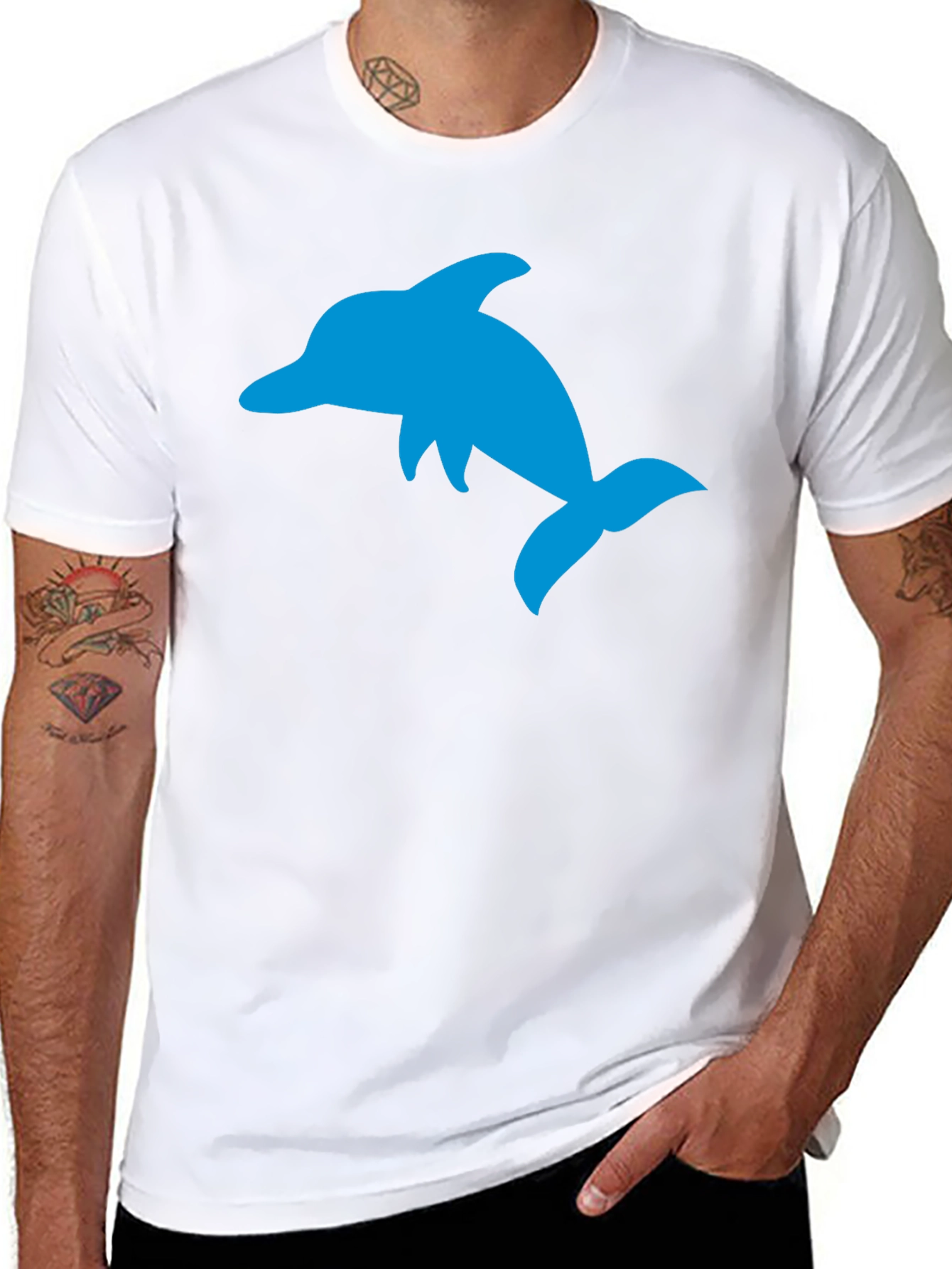 Black Black T-Shirt with Blue Dolphin Graphic view 8
