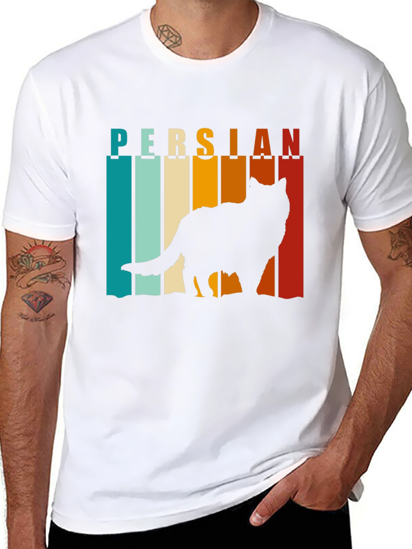 Black Retro Persian Cat T-Shirt view 8