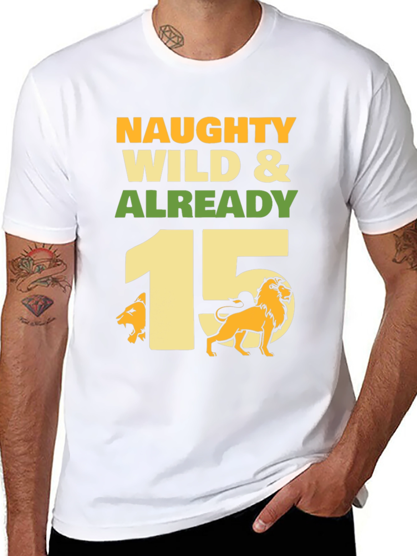 Black Naughty Wild & Already 15 Lion Birthday T-Shirt view 8