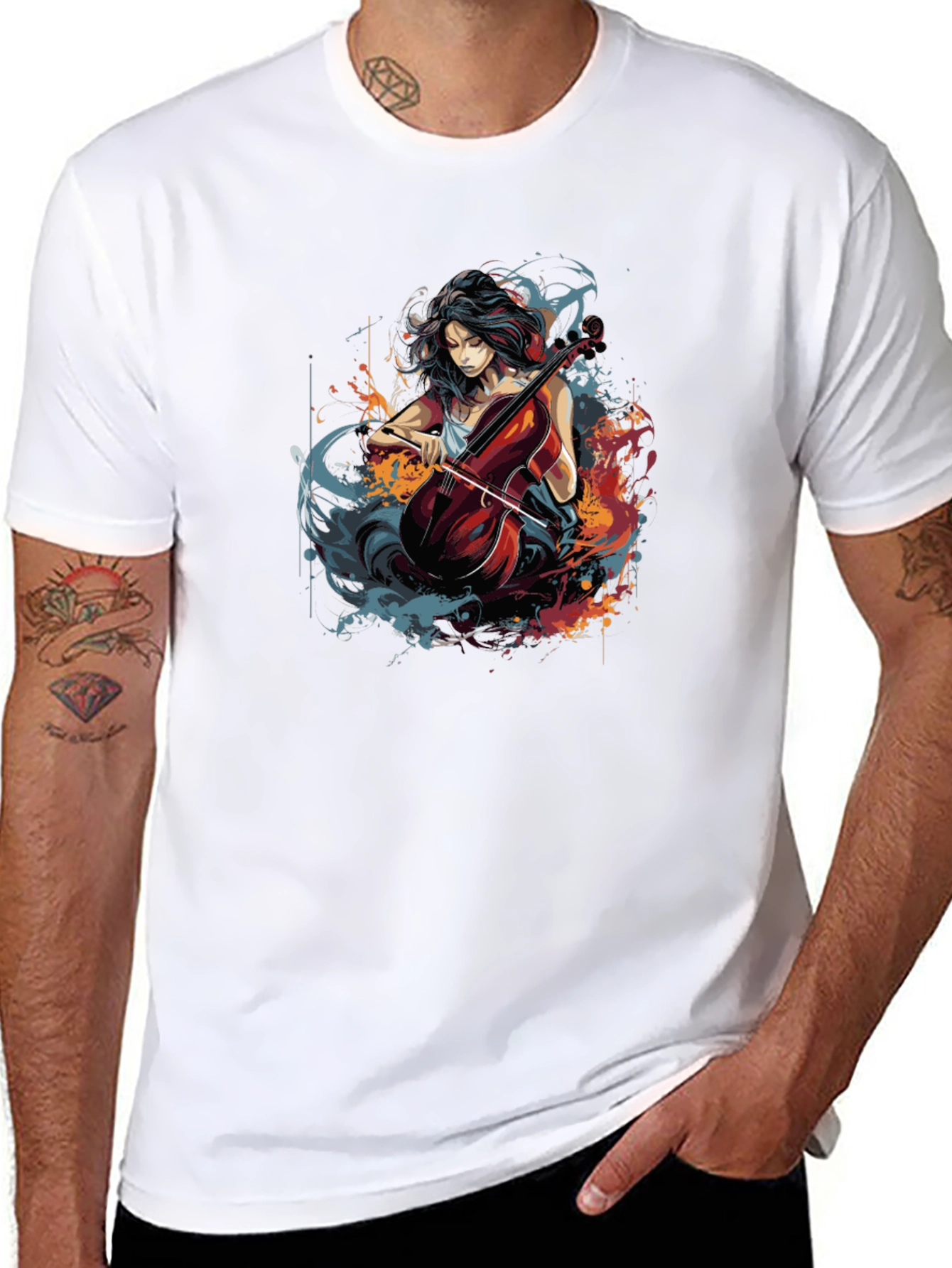 Black Cello Woman Black T-Shirt Unique Design view 8