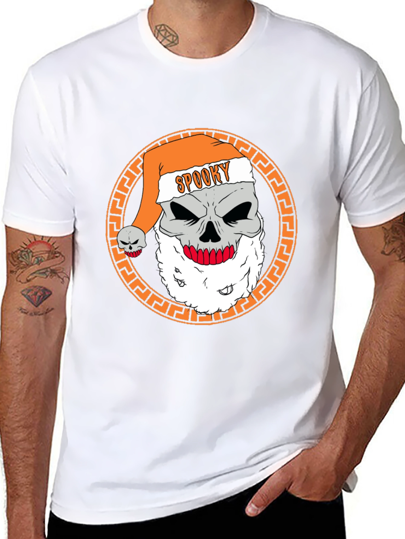 Black Spooky Santa Skull Graphic Tee view 8