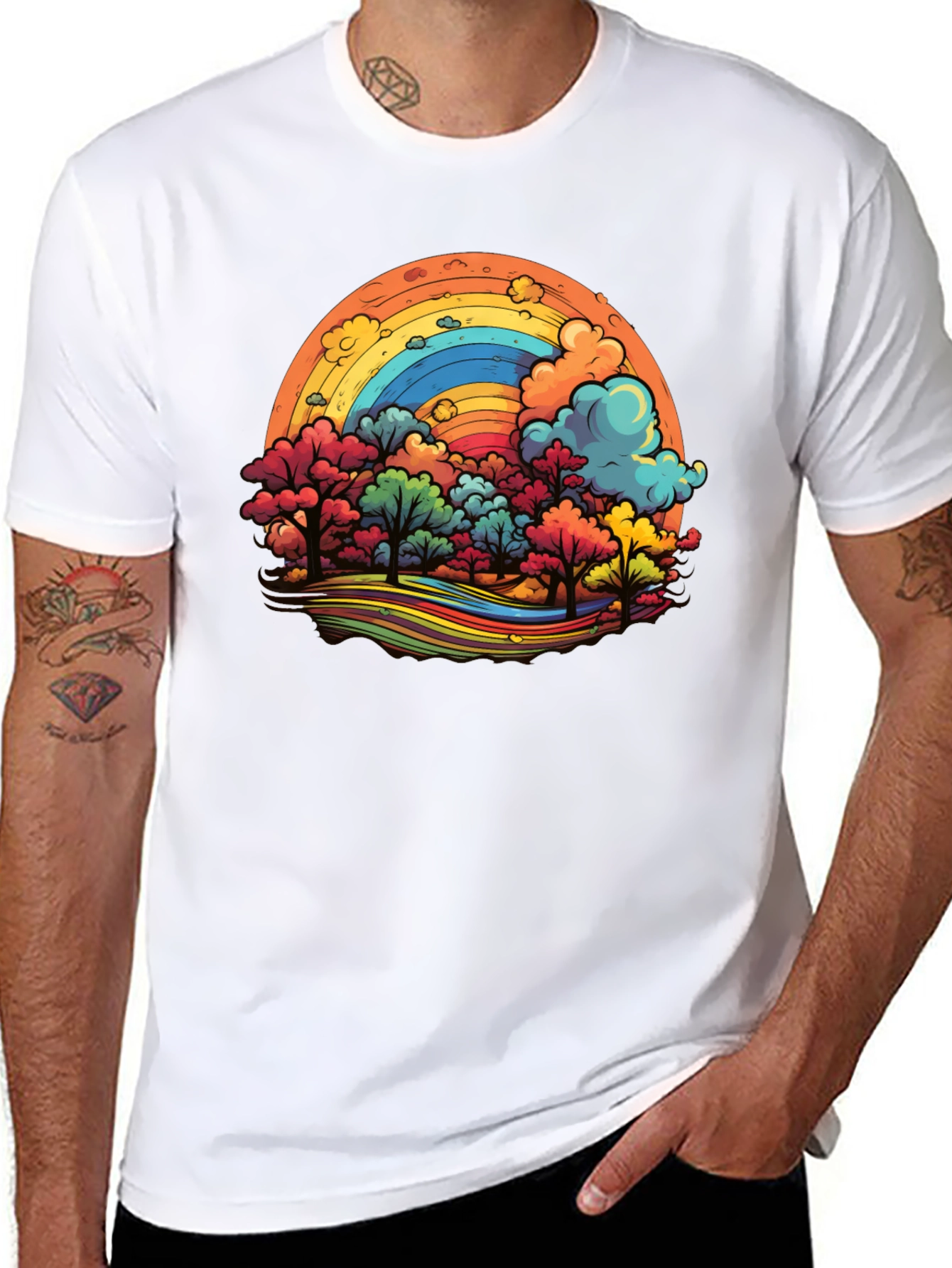Black Rainbow Trees Graphic Black T-Shirt view 8