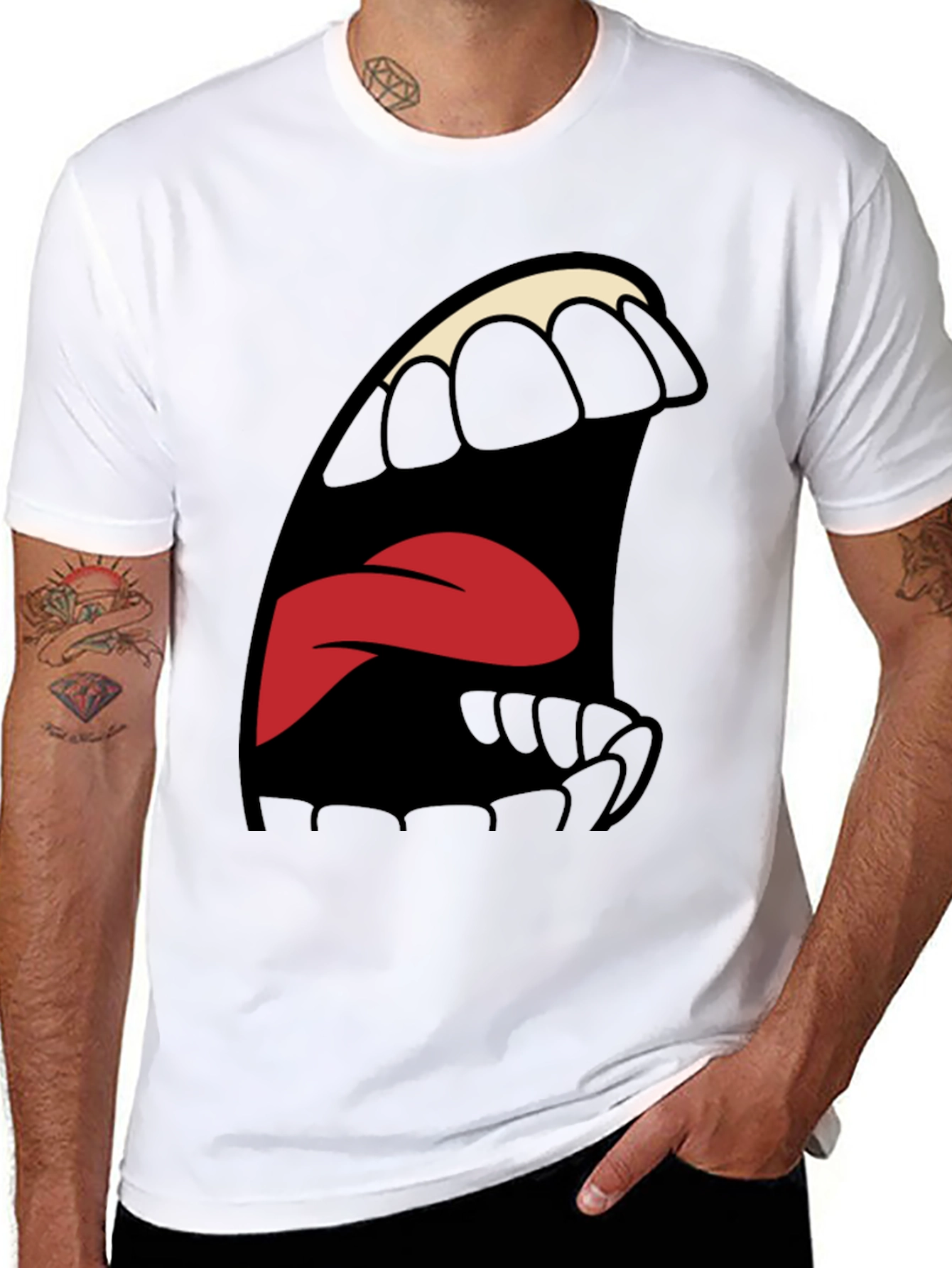 Black Cartoon Mouth Graphic Tee - Expressive Style view 8