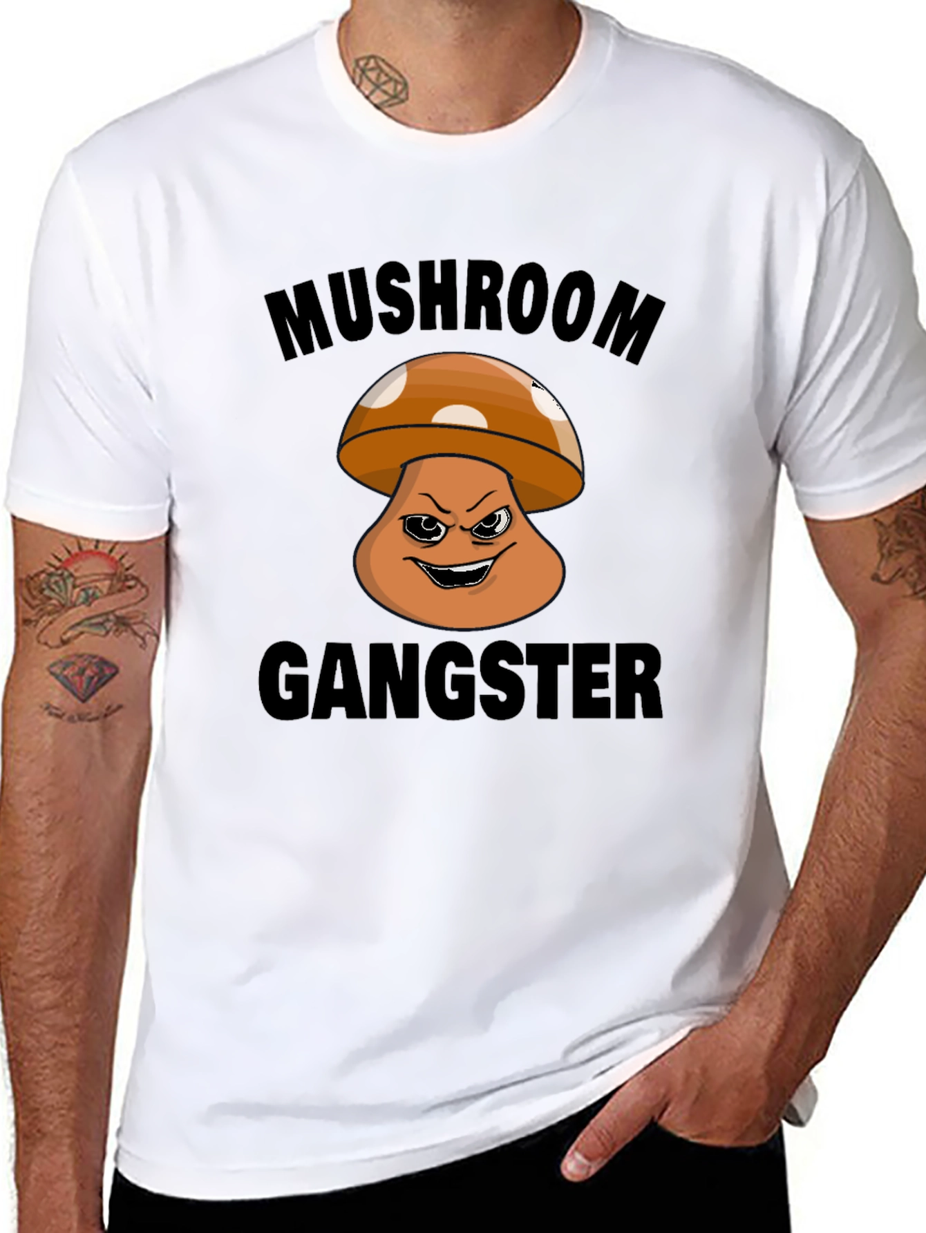 Black Mushroom Gangster Graphic T-Shirt - Black view 8