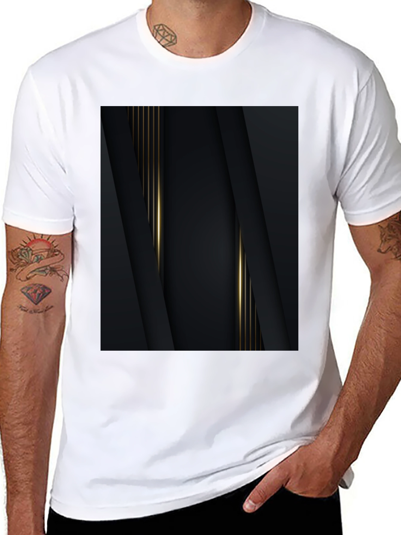 Black Elegant Black & Gold Abstract Design Tee view 8