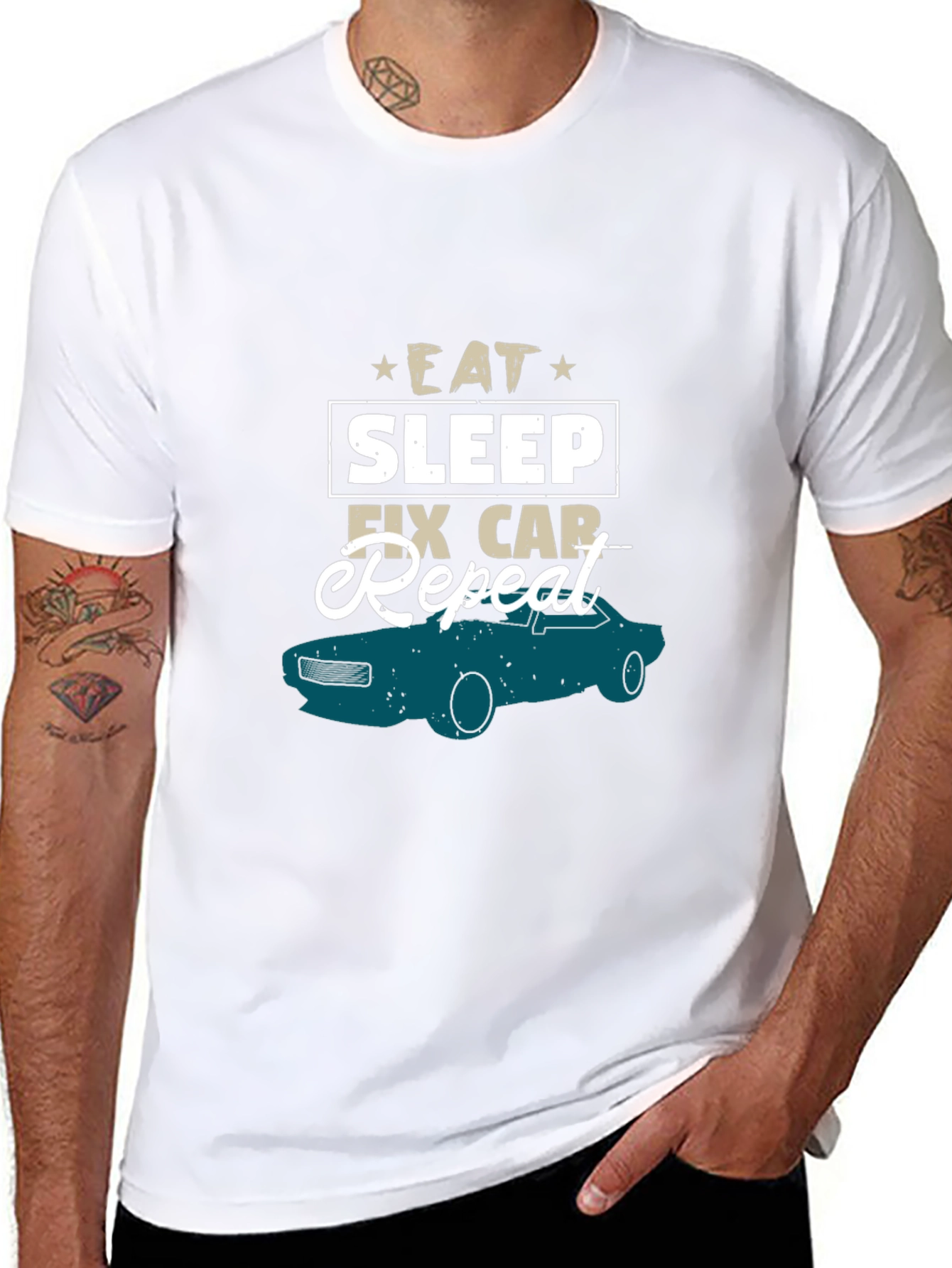 Black Eat Sleep Fix Car Repeat T-Shirt view 8