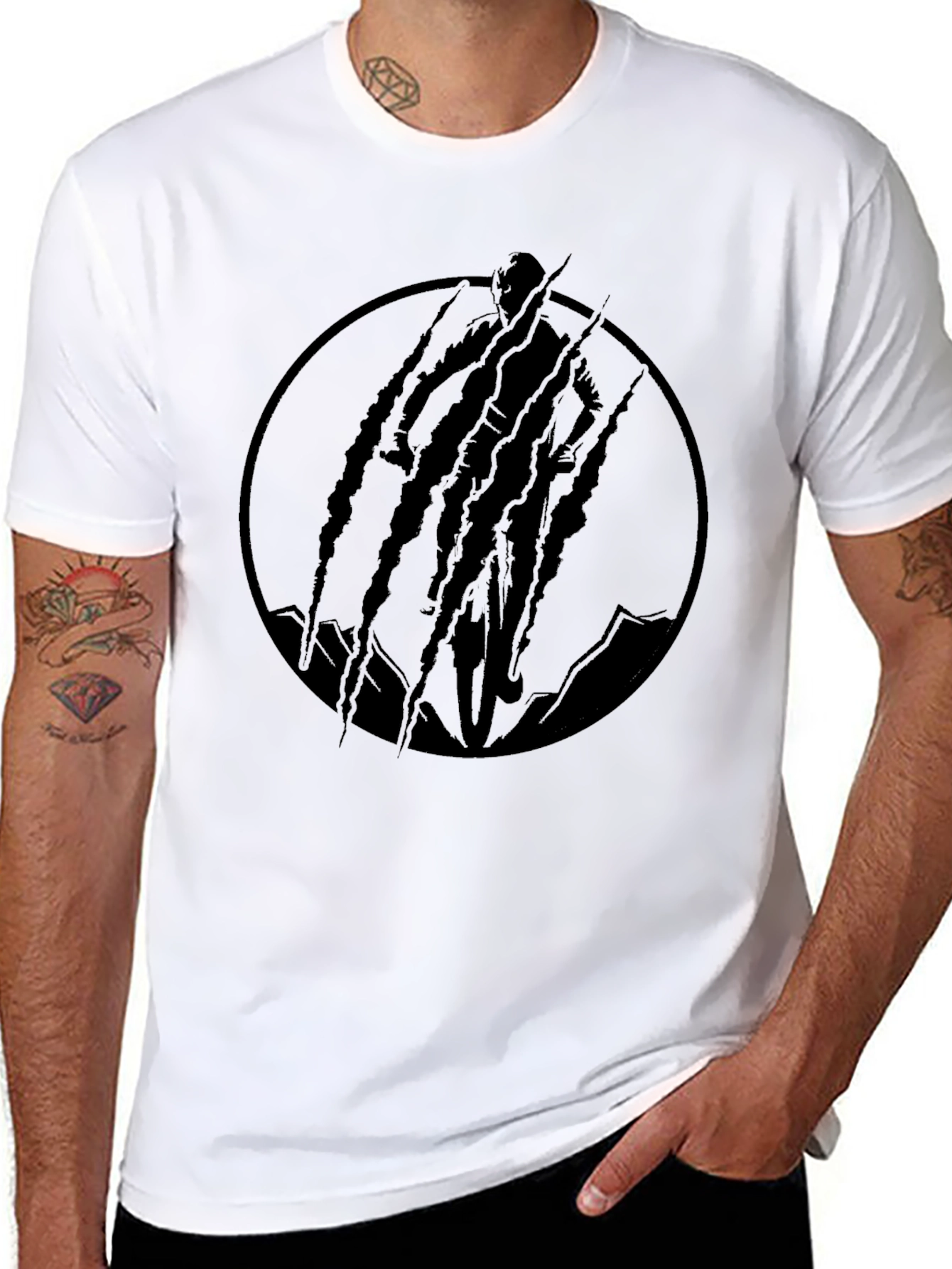 Black Men's Black Graphic T-Shirt - Claw Design view 8