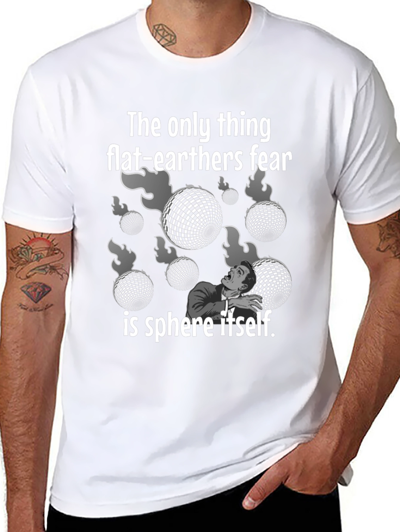 Black Flat Earther Fear Sphere Graphic Tee view 8