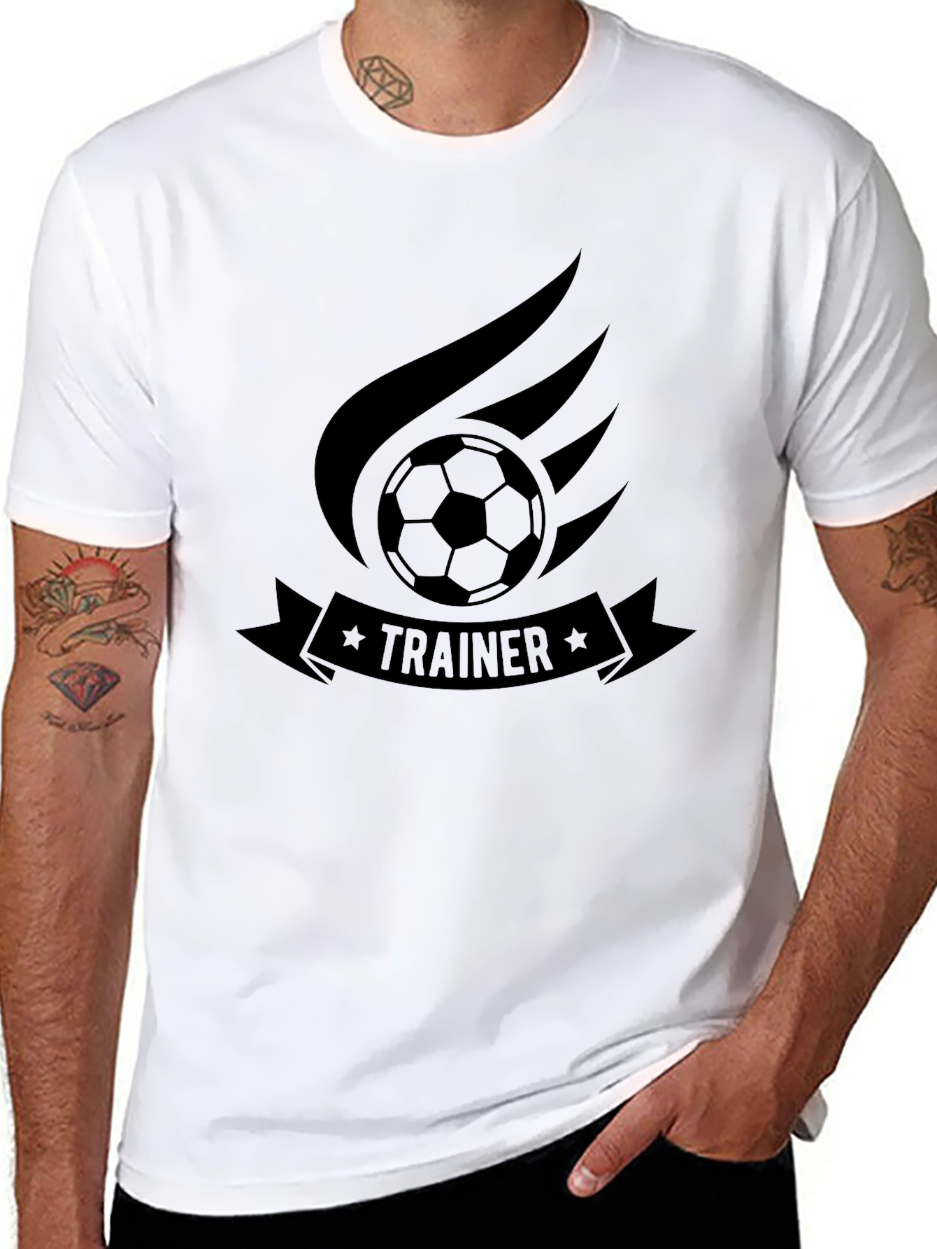Black Soccer Trainer Graphic T-Shirt - Black Cotton Tee view 8