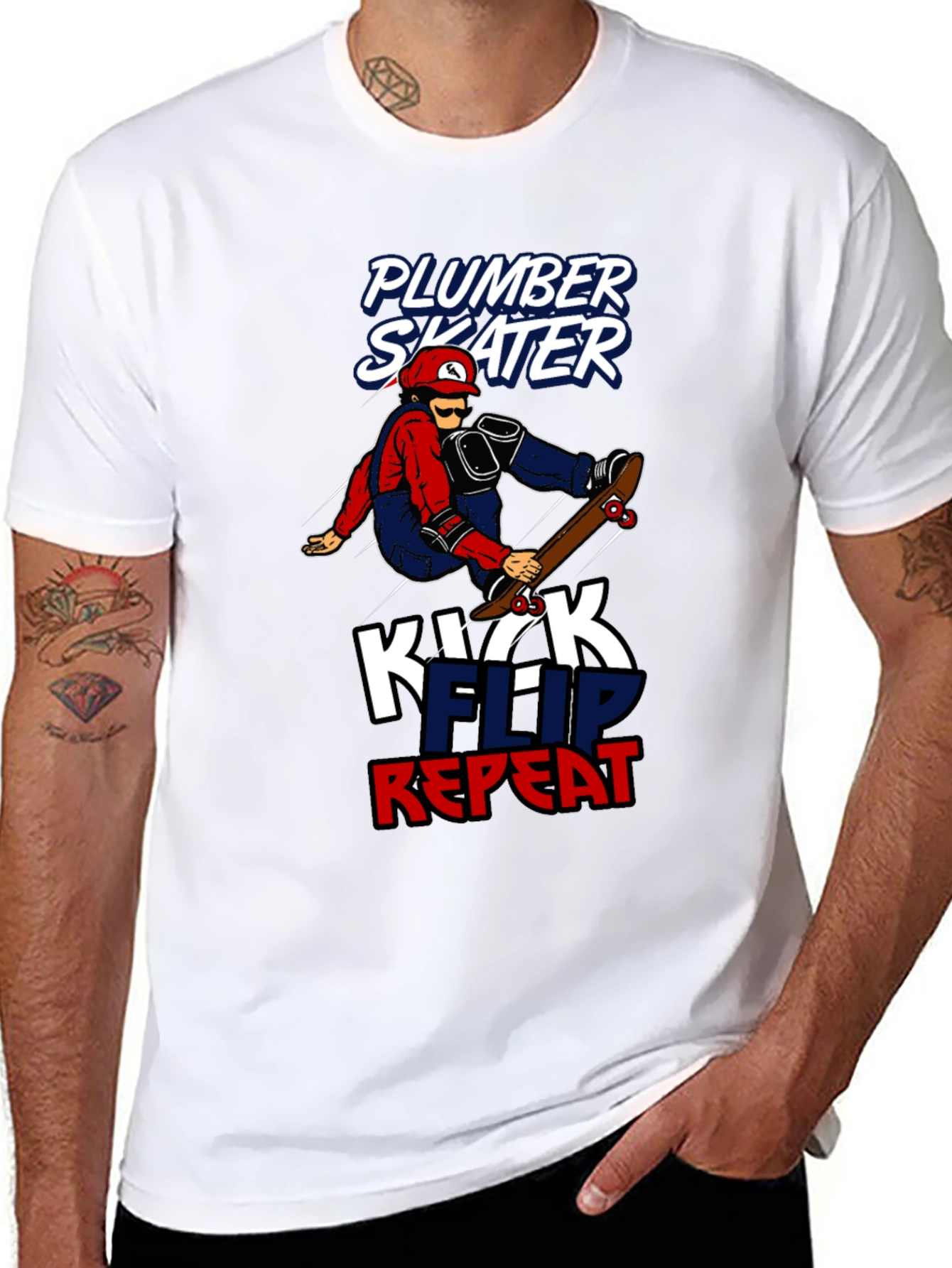 Black Plumber Skater T-Shirt - Kickflip Repeat Graphic Tee view 8