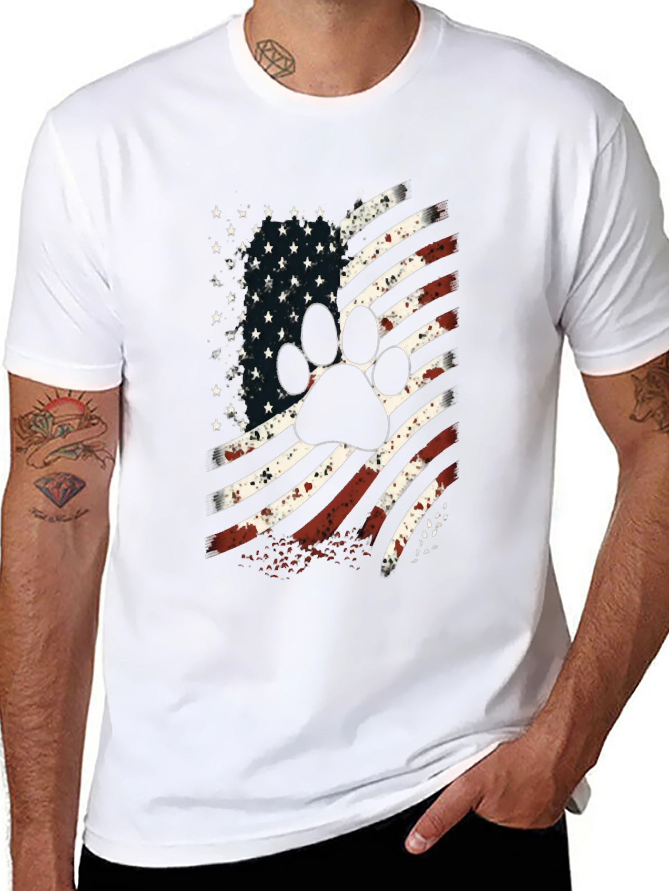 Black Patriotic Paw Print USA Flag Graphic T-Shirt view 8